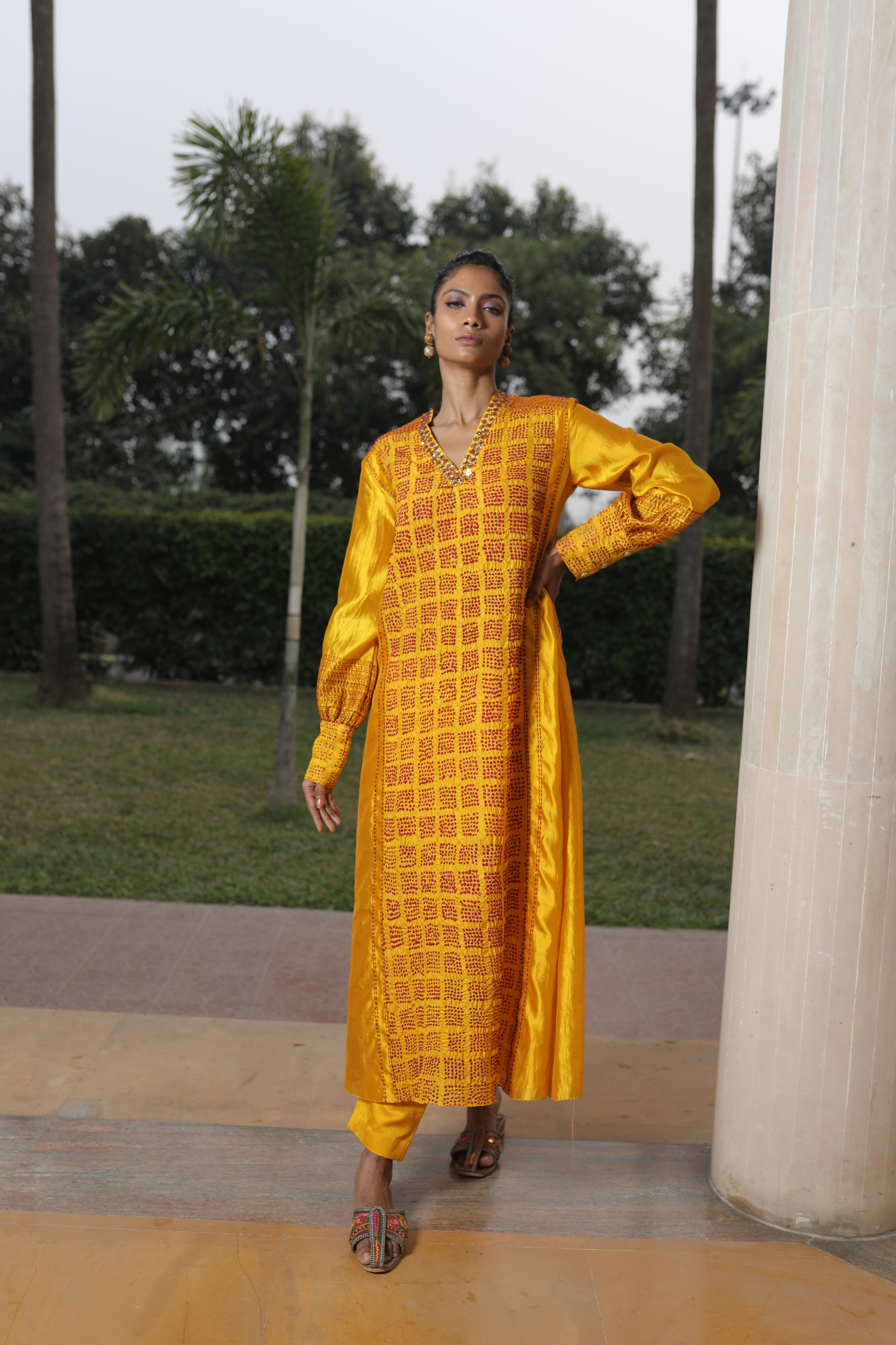Yellow Bandhej Kurta