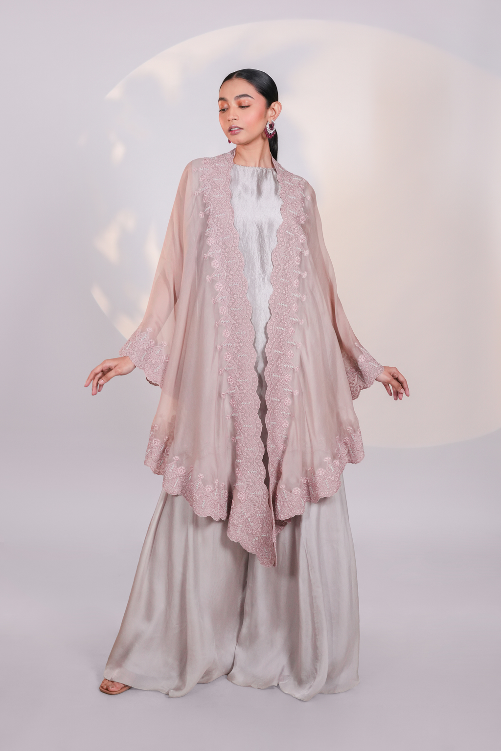 Peach Organza Lace Cape
