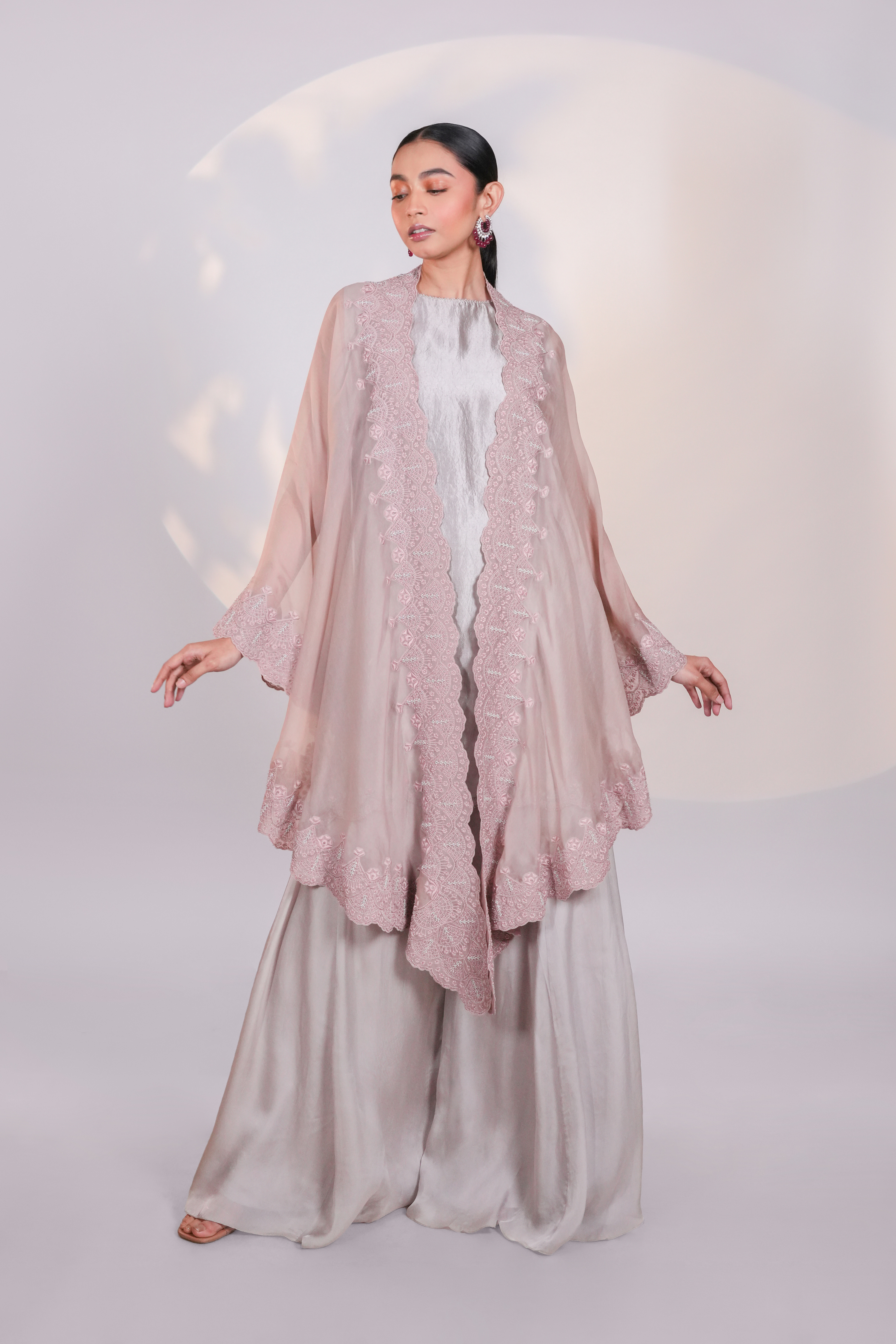 Peach Organza Lace Cape