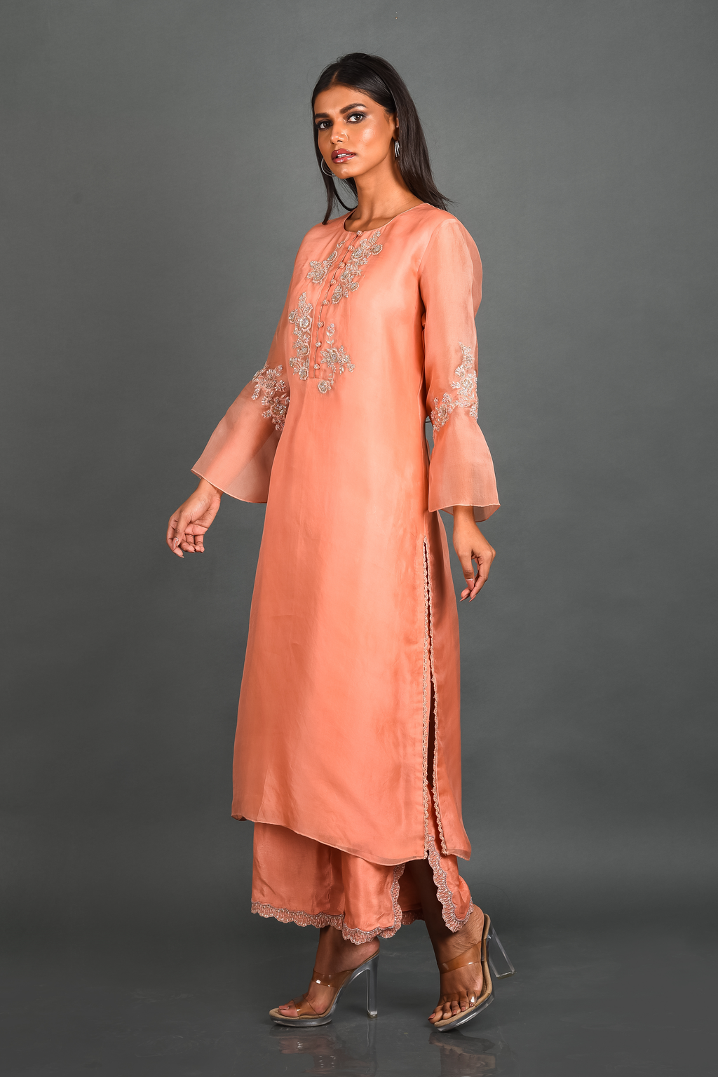 Pink Organza Kurta With Pant and Dupatta