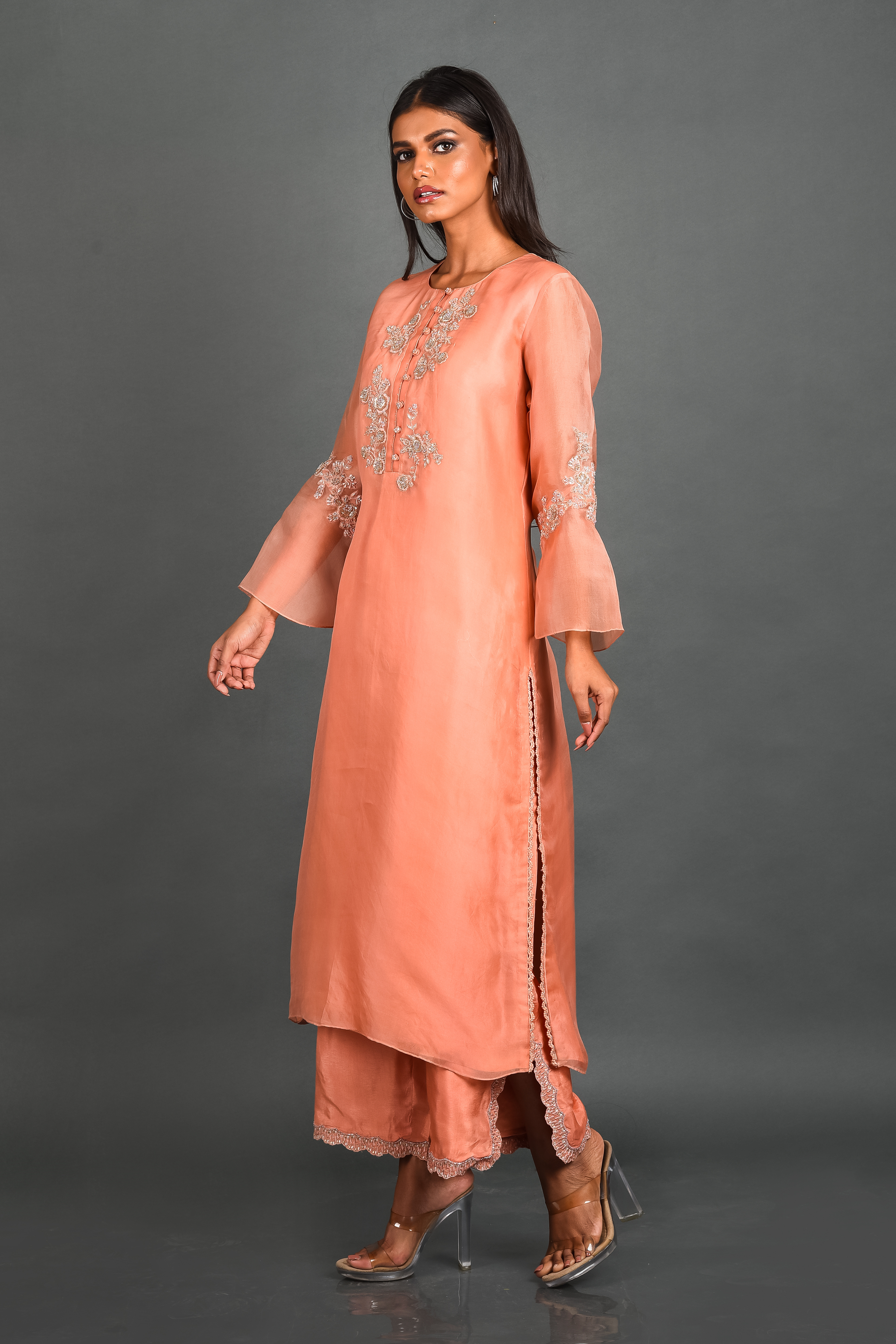 Pink Organza Kurta With Pant and Dupatta