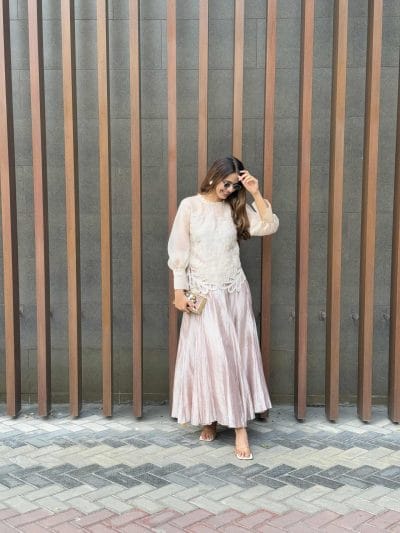 Organza Cutwork Top With Skirt