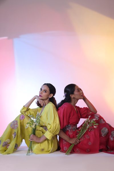 Yellow Silk Top With Pant and Belt
