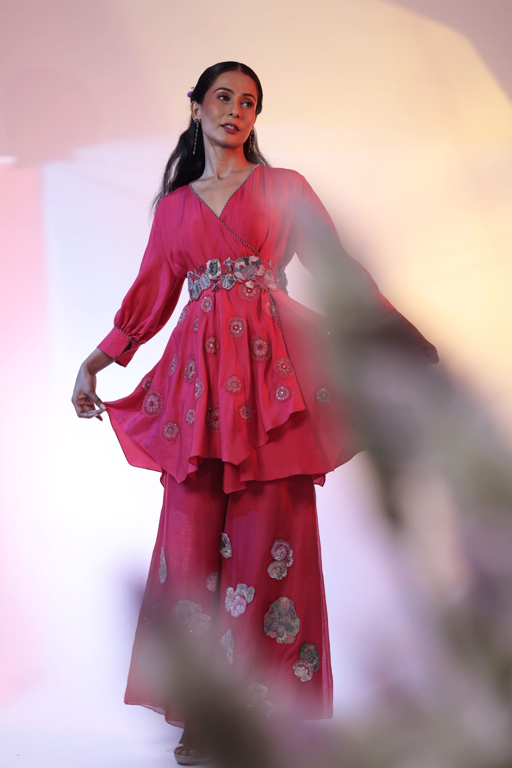 Red Silk Top With Pant and Belt