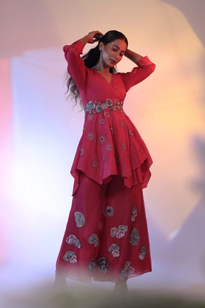 Hibiscus Red Organza thicker Pant