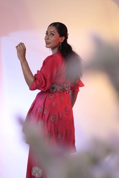 Red Silk Top With Pant and Belt