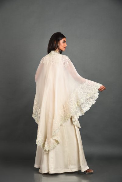 White Organza Kurta With Cape and Pant