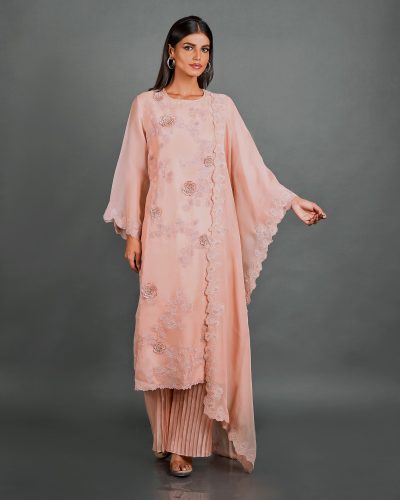 Pink Organza Kurta With Pant and Dupatta