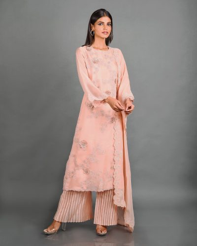 Pink Organza Kurta With Pant and Dupatta