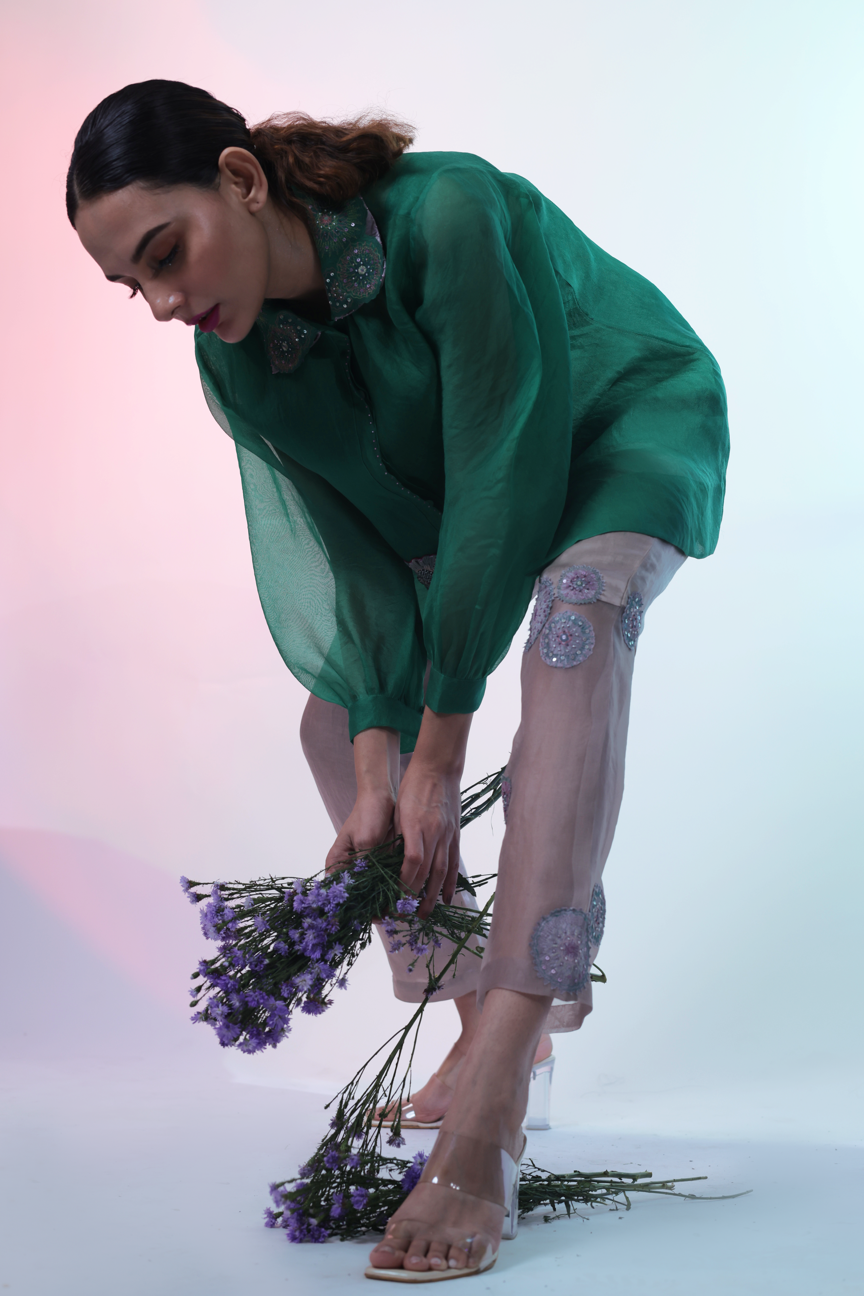 Green Organza Meadows Shirt