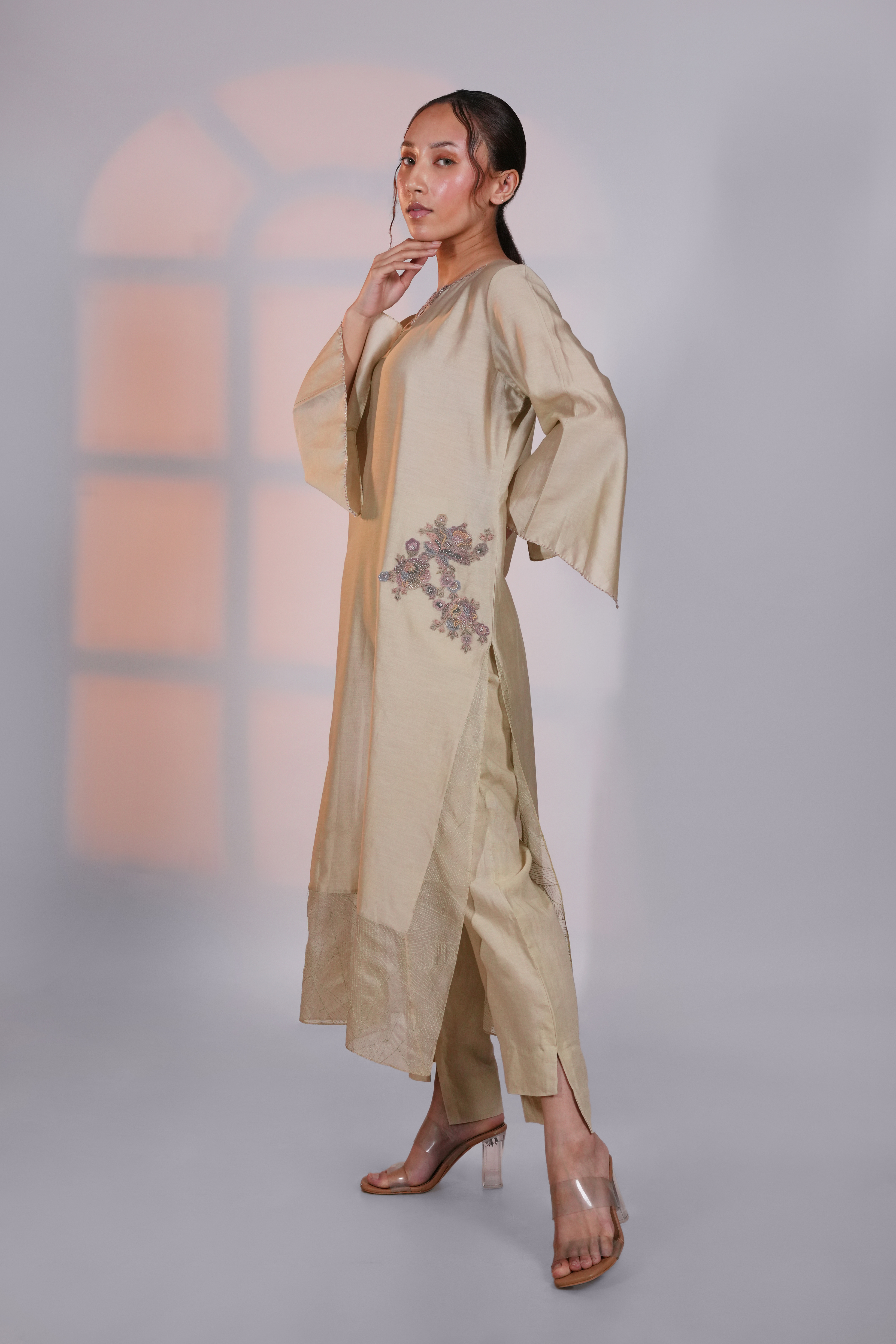Green Chanderi Extended Kurta