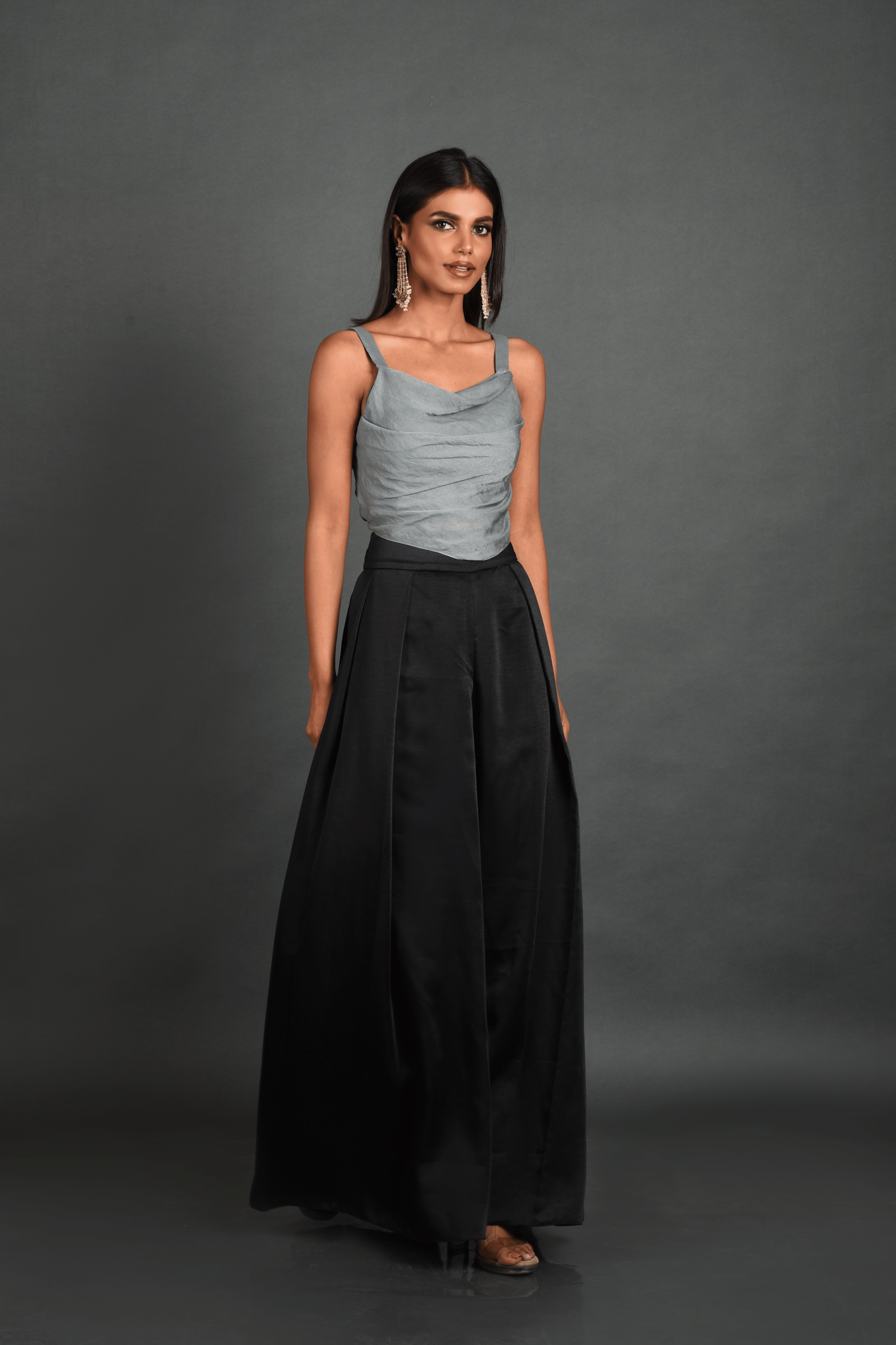 Black Organza Cape With Pant and Bustier