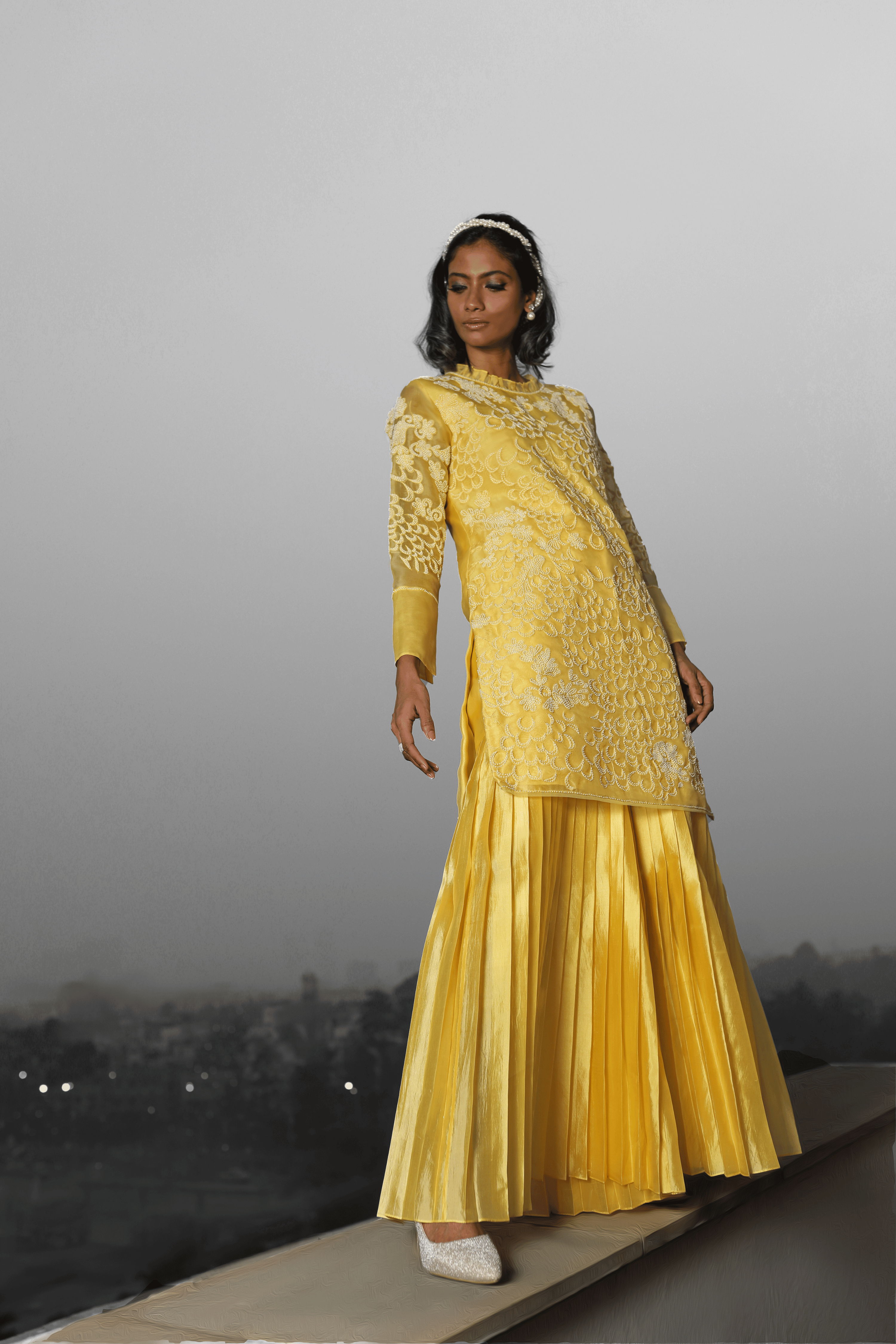 Yellow Organza Kurta With Pant and Dupatta