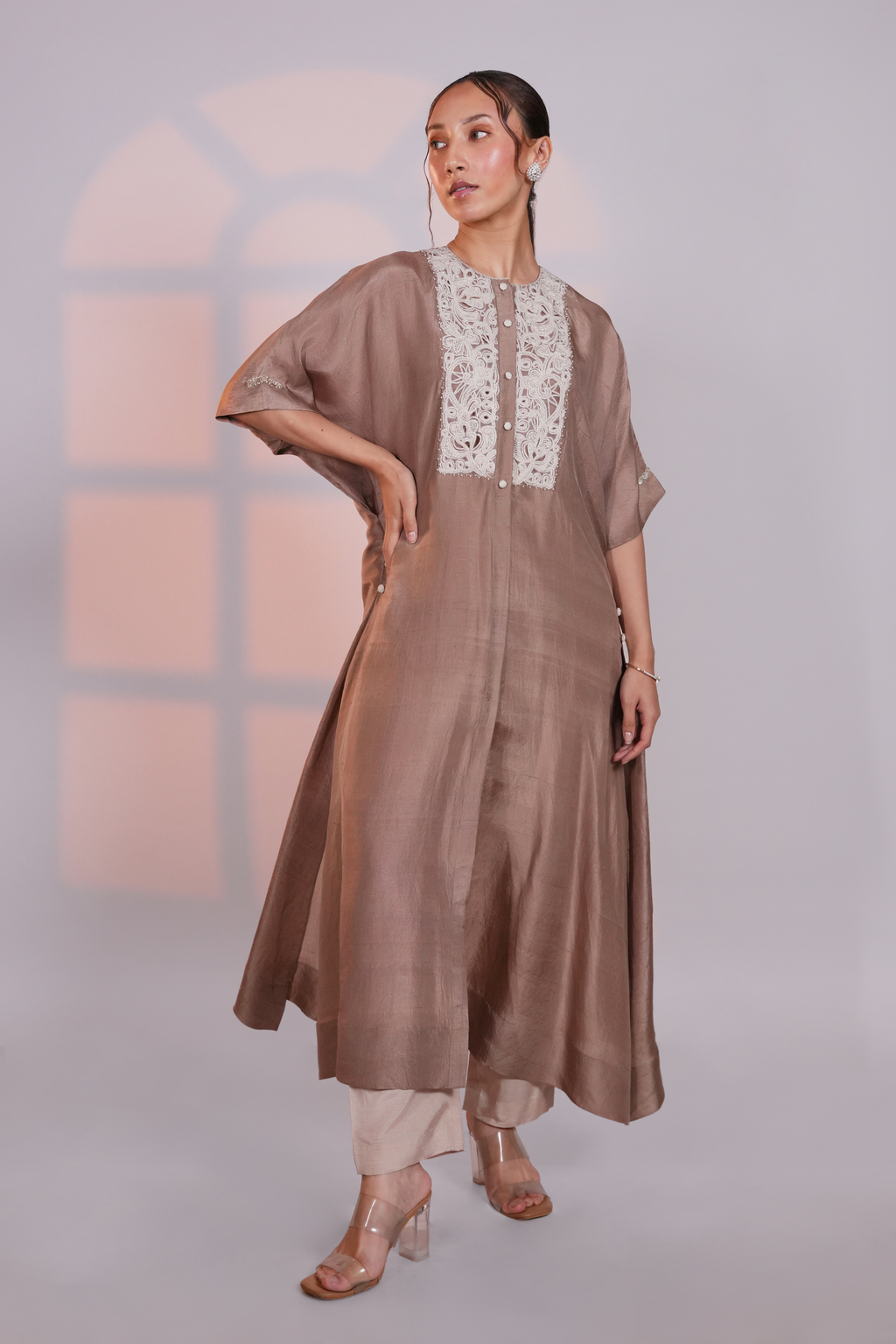 Beige Silk Kurta With Pant