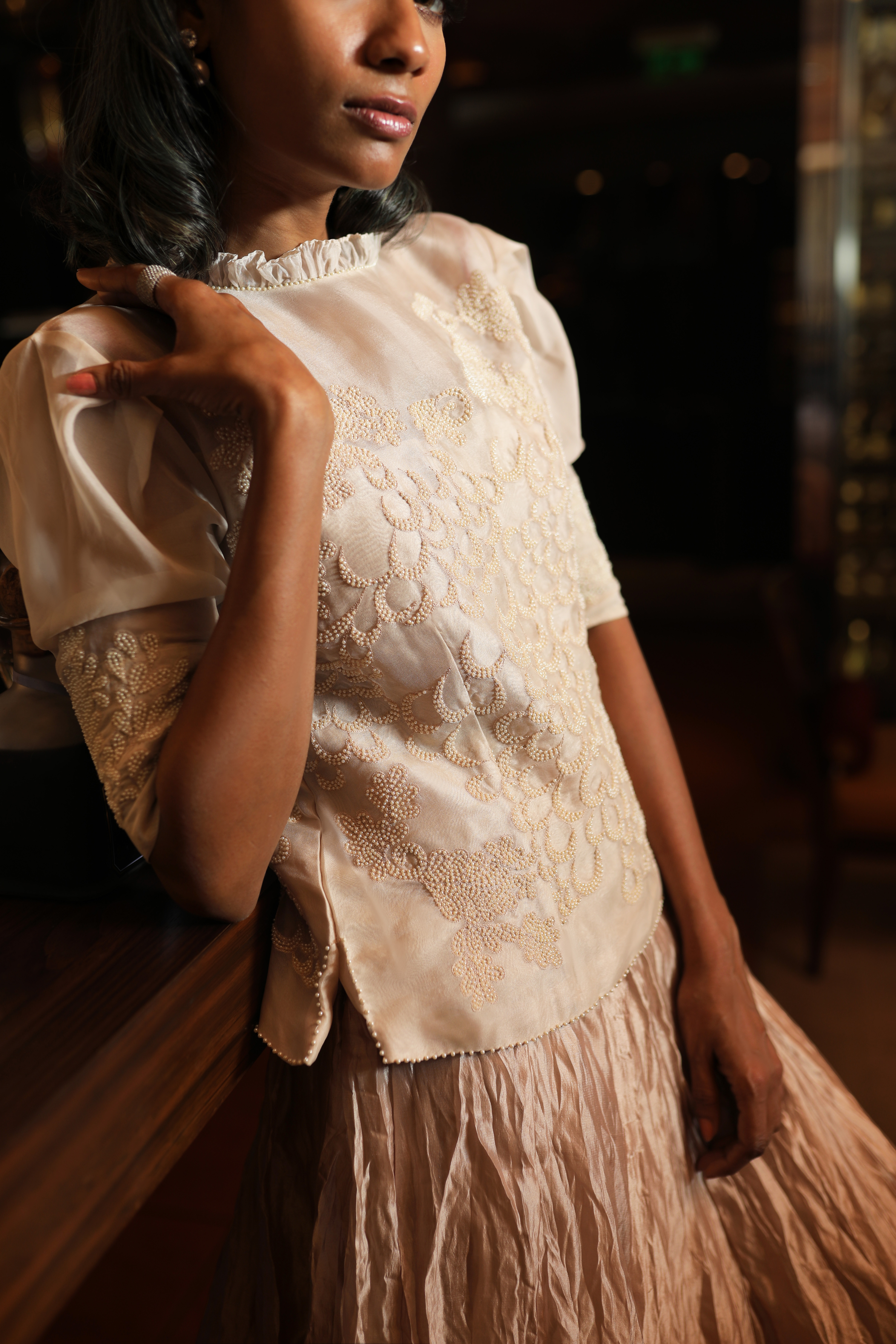 Nude Organza Top With Skirt