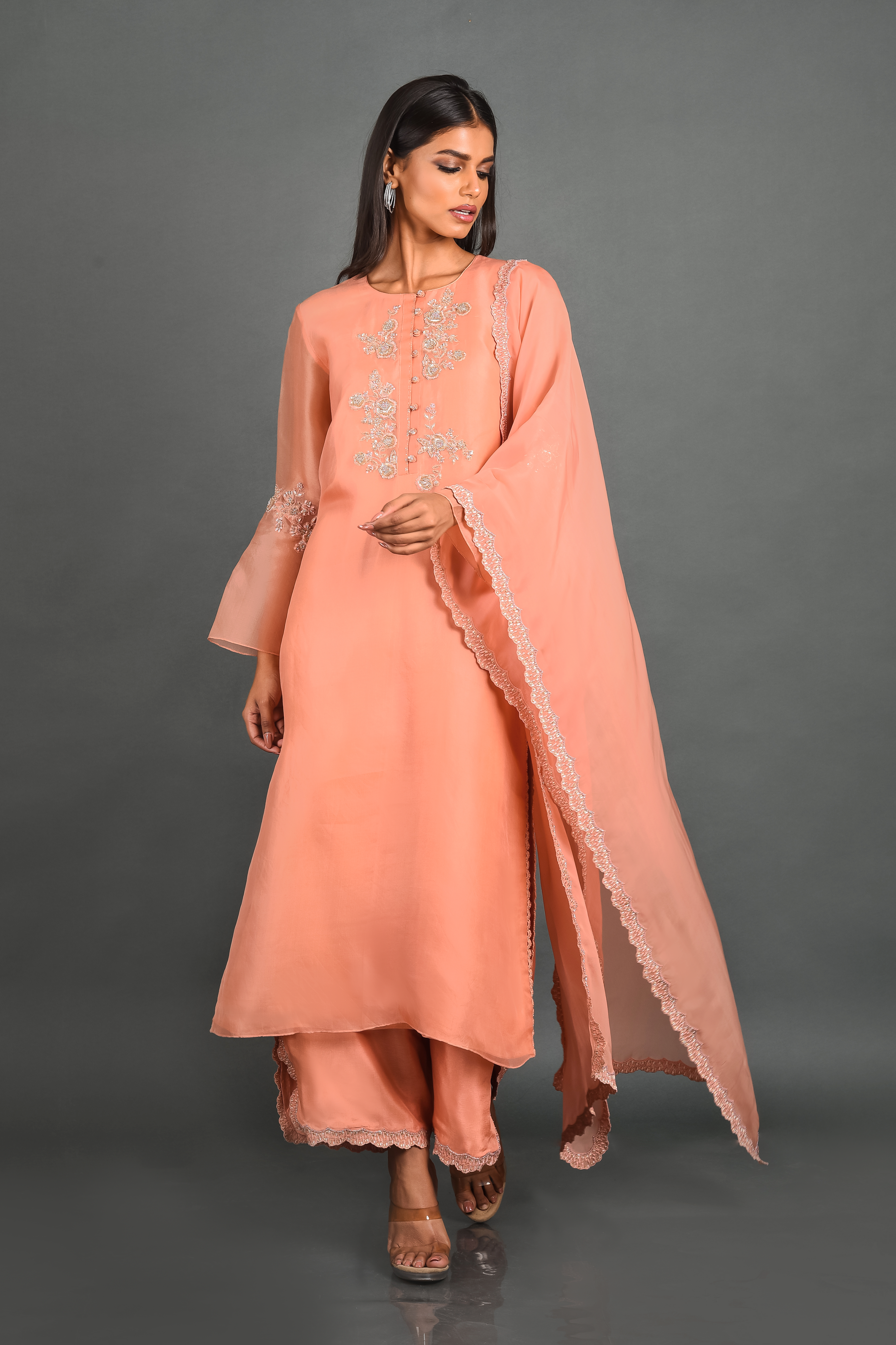 Pink Organza Kurta With Pant and Dupatta