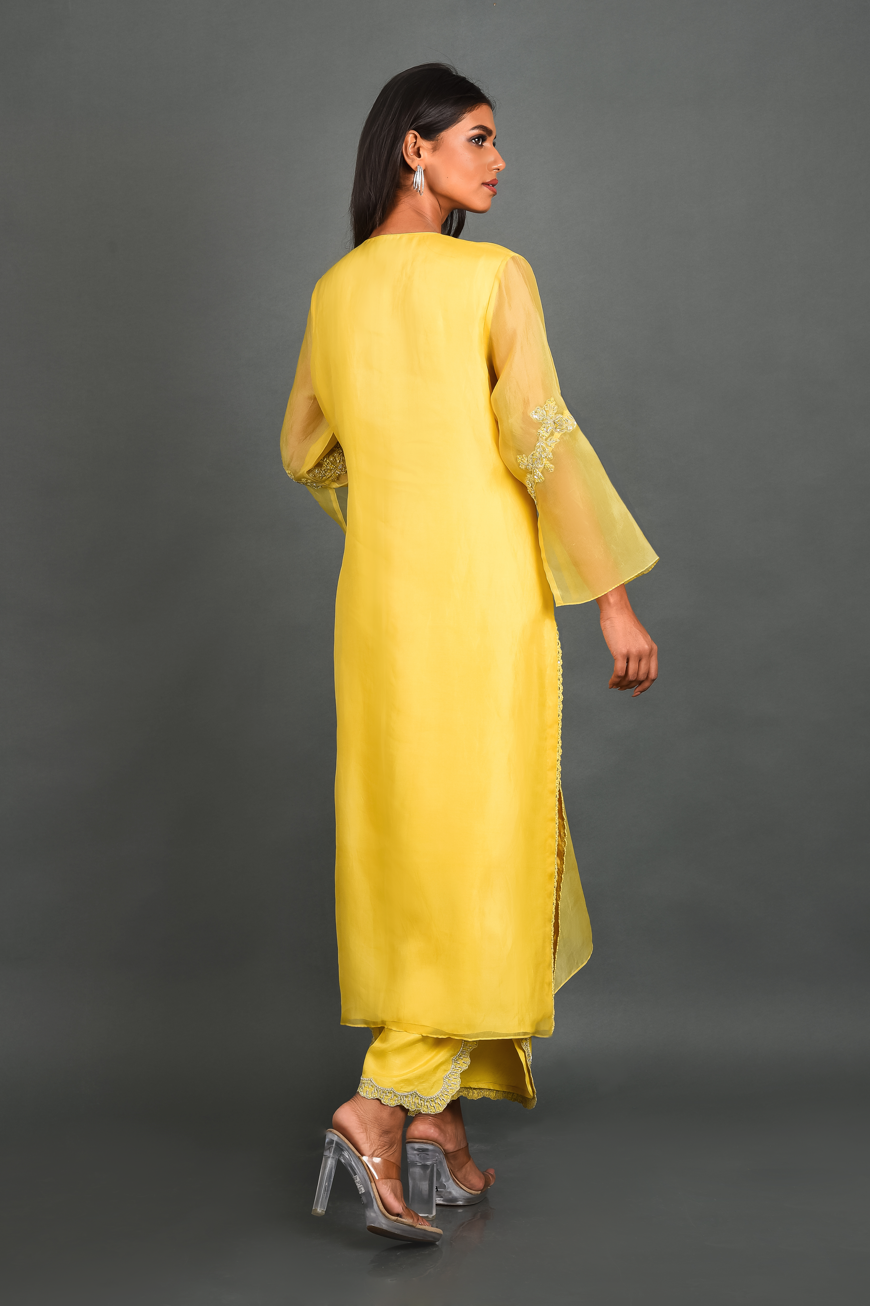 Yellow Organza Kurta With Pant and Dupatta