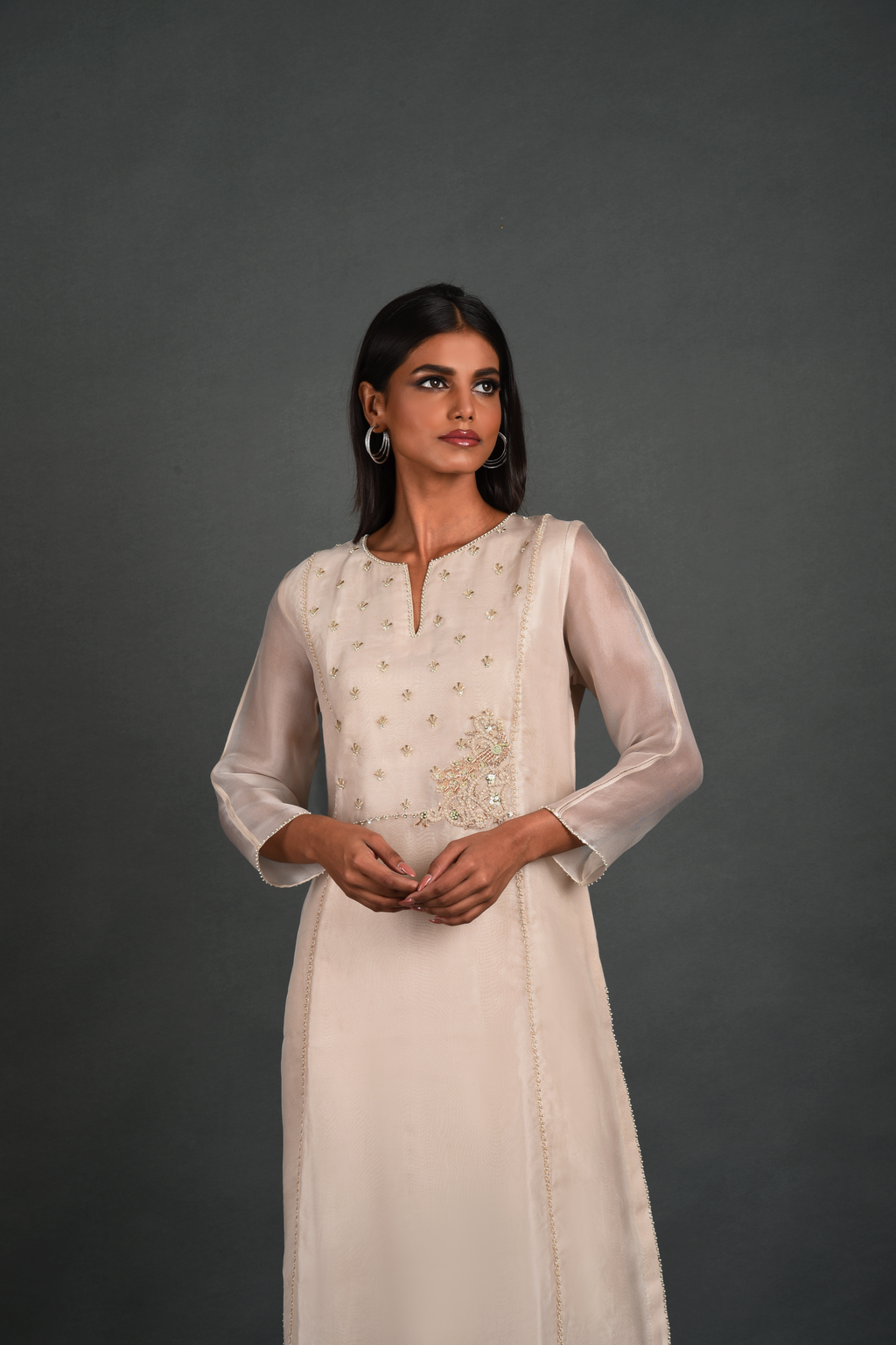White Organza Kurta With Pant and Dupatta