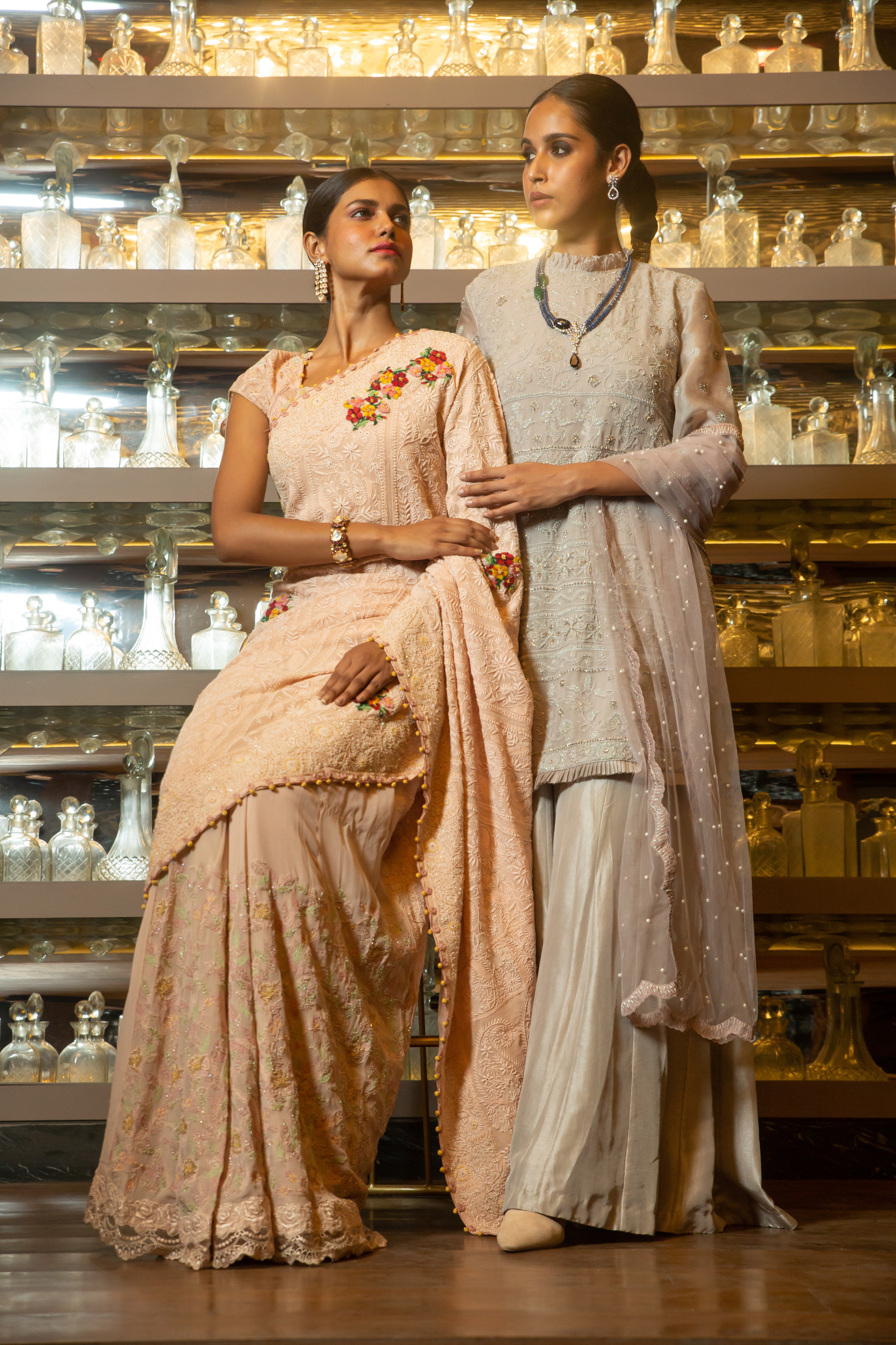 Grey Chikan Kurta With Pant and Dupatta