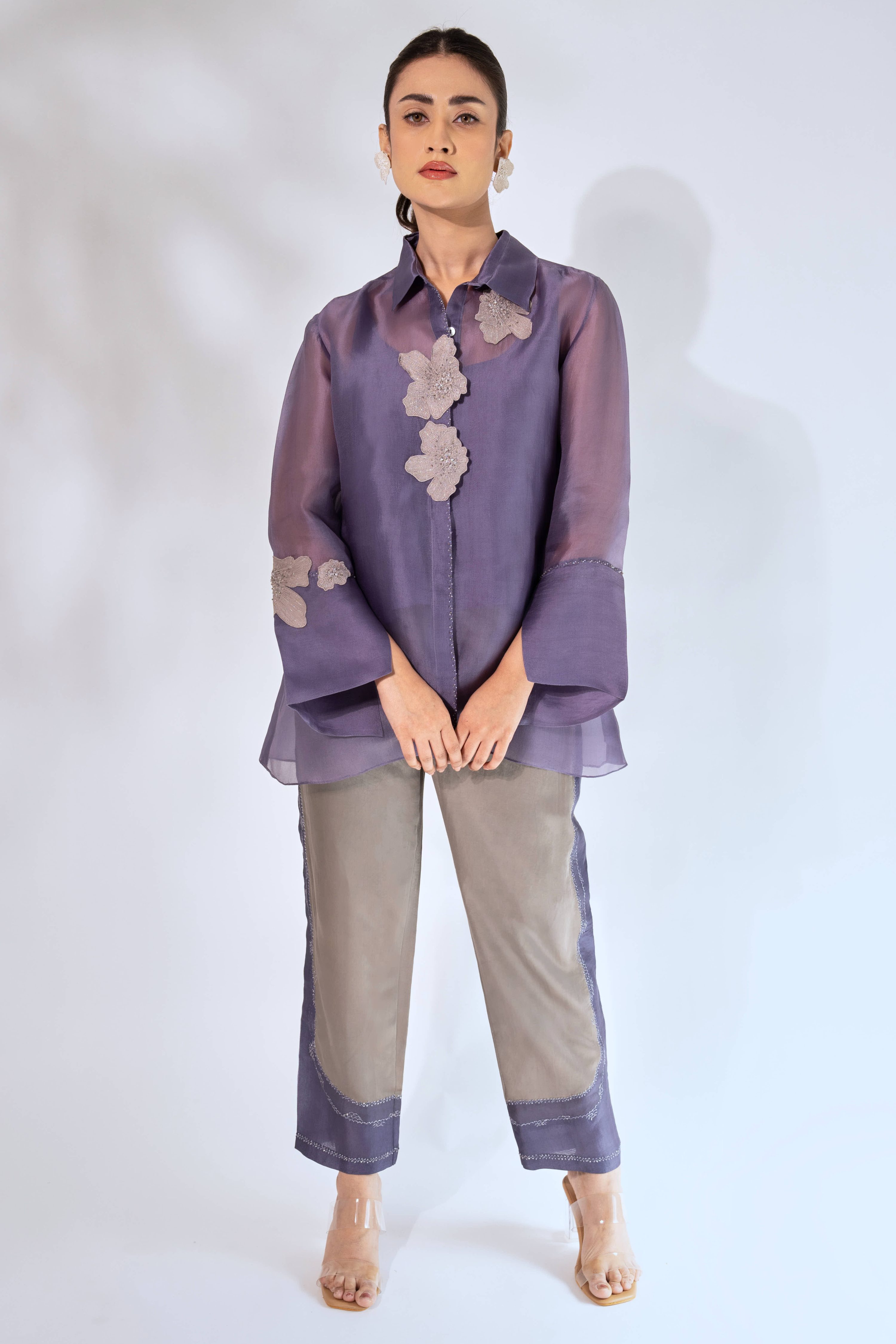 Grey Petaline Organza Shirt