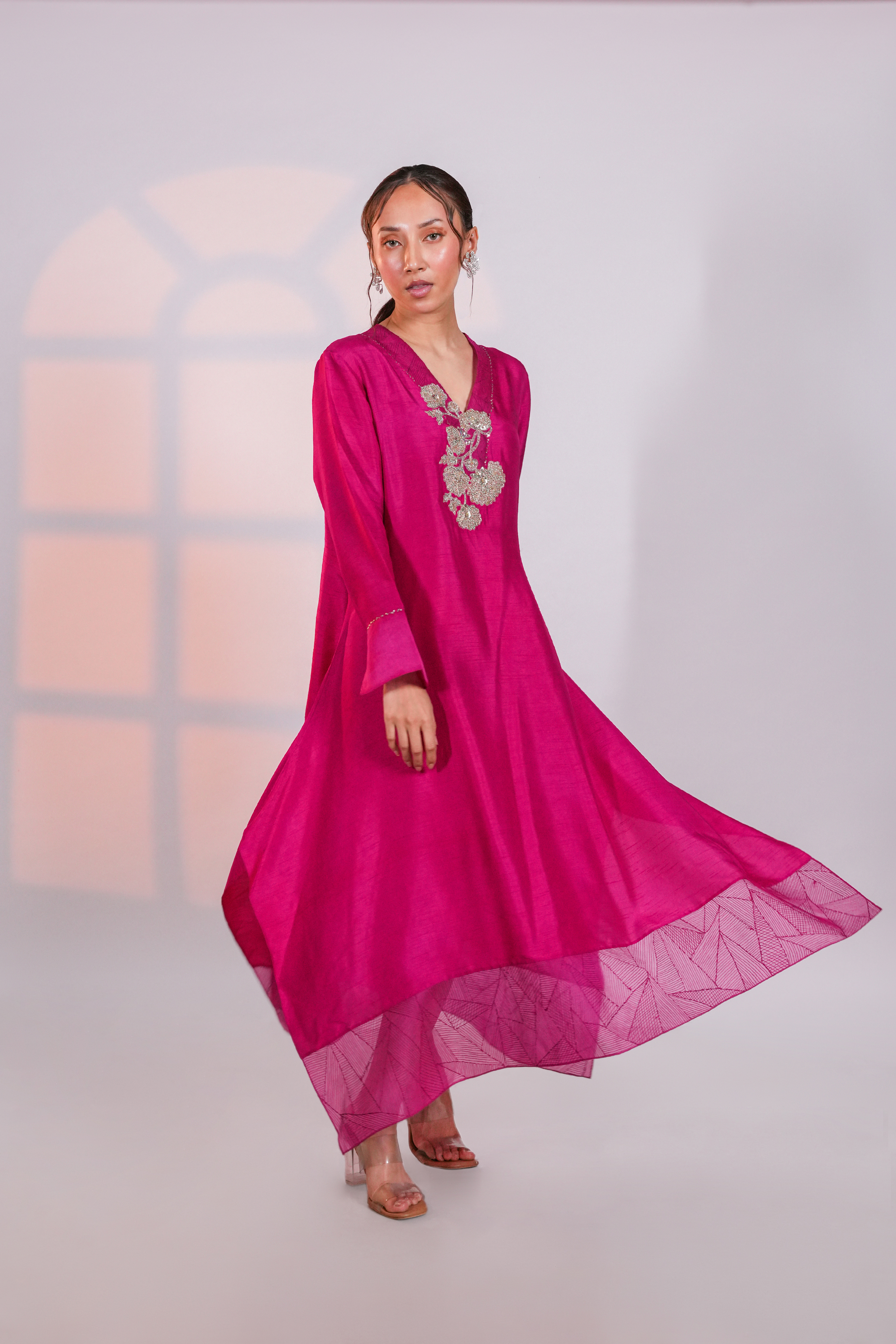 Sunlit Pink Asymmetric Silk Kurta