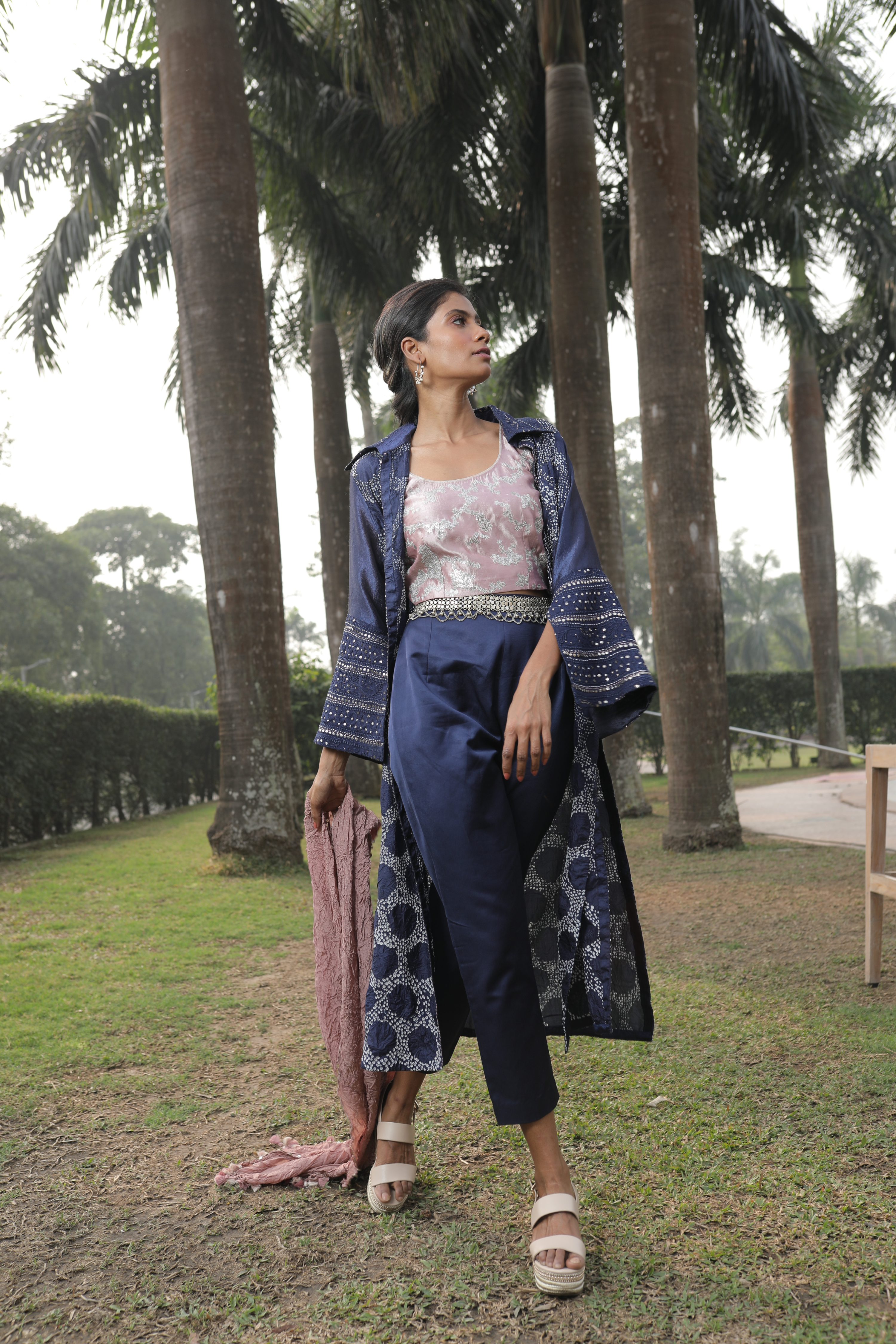 Pink Bandhej Top With Pant and Jacket