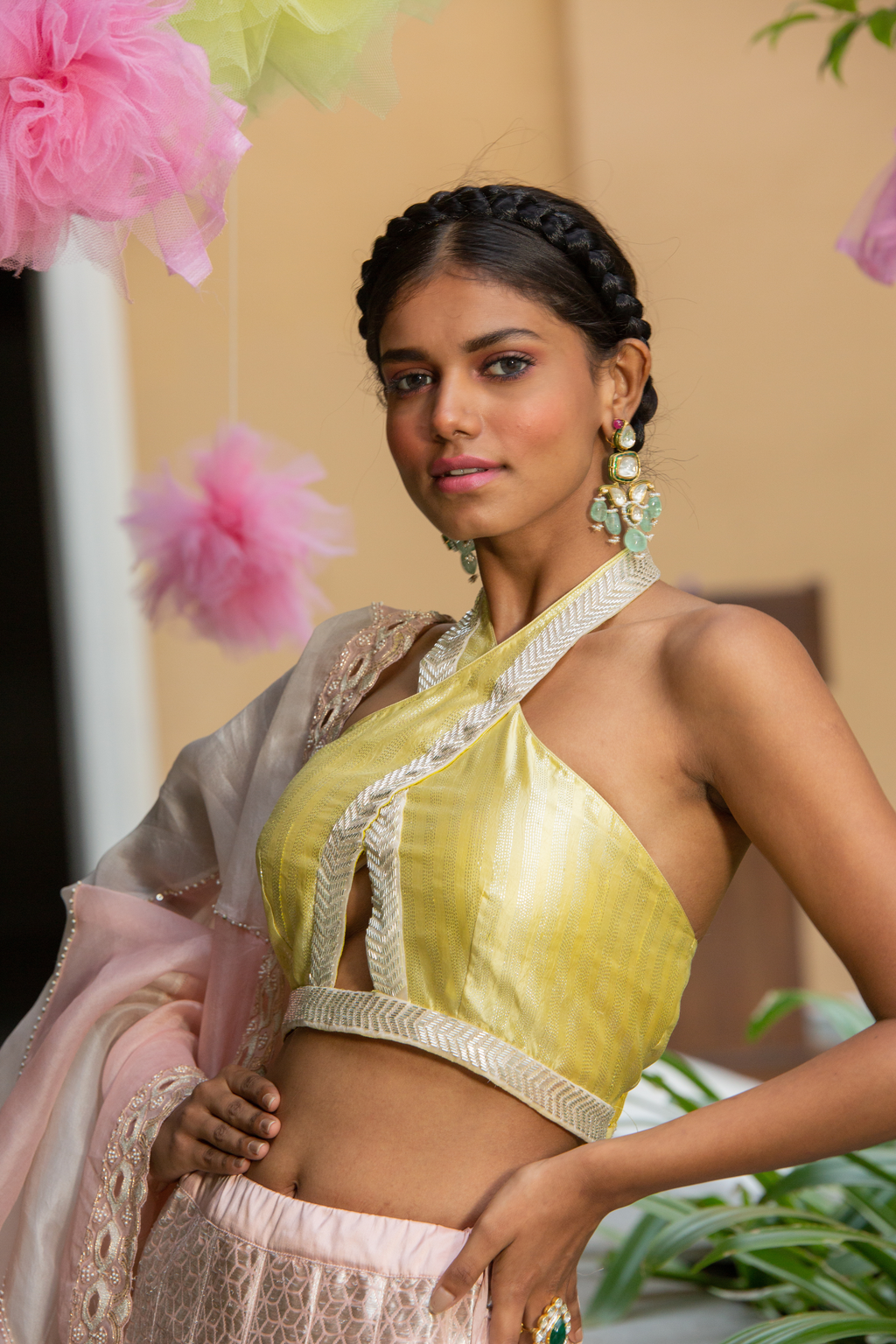 Pink Brocade Skirt With Blouse and Dupatta