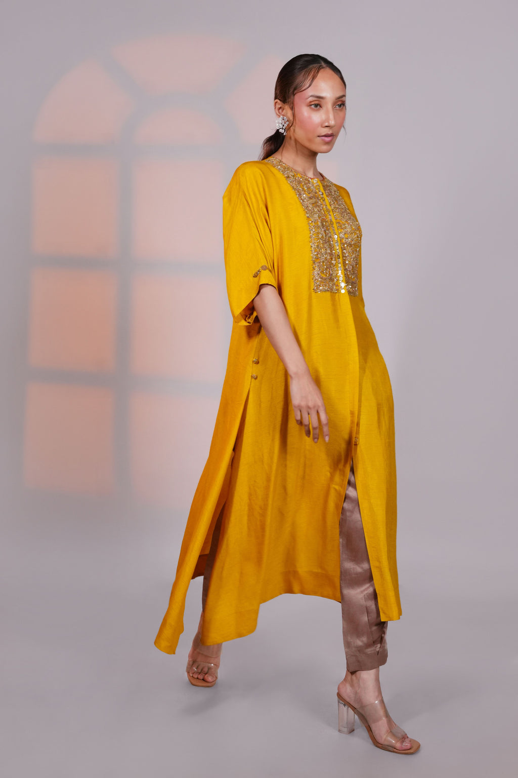Yellow Reglan Silk Kurta