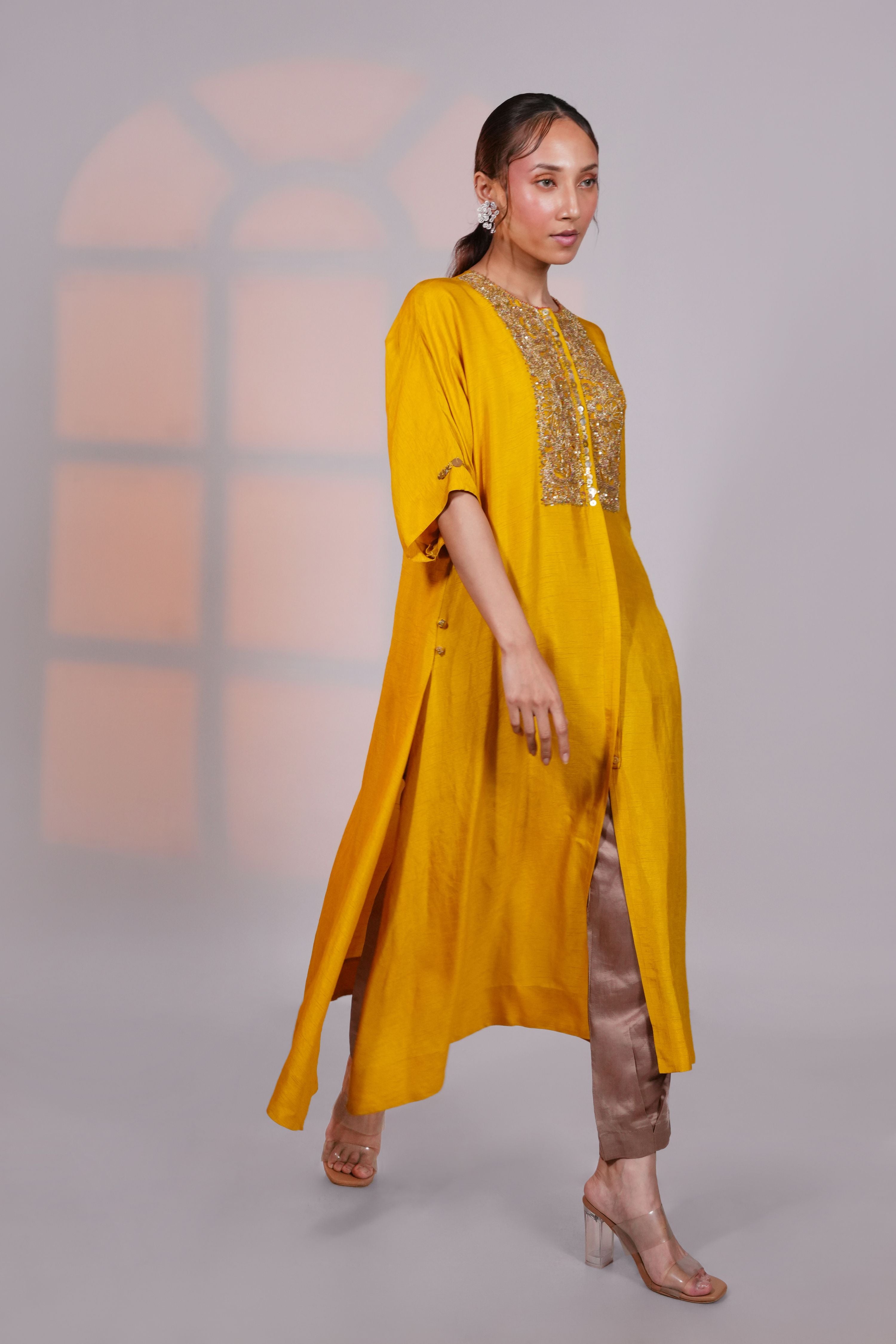 Yellow Reglan Silk Kurta