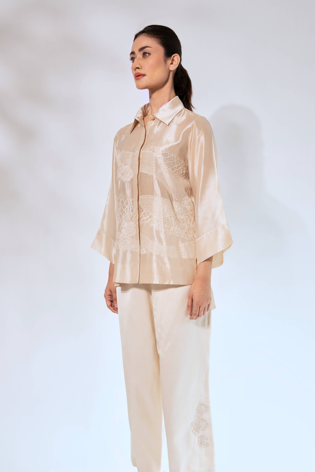 White WaveBorne Silk Shirt