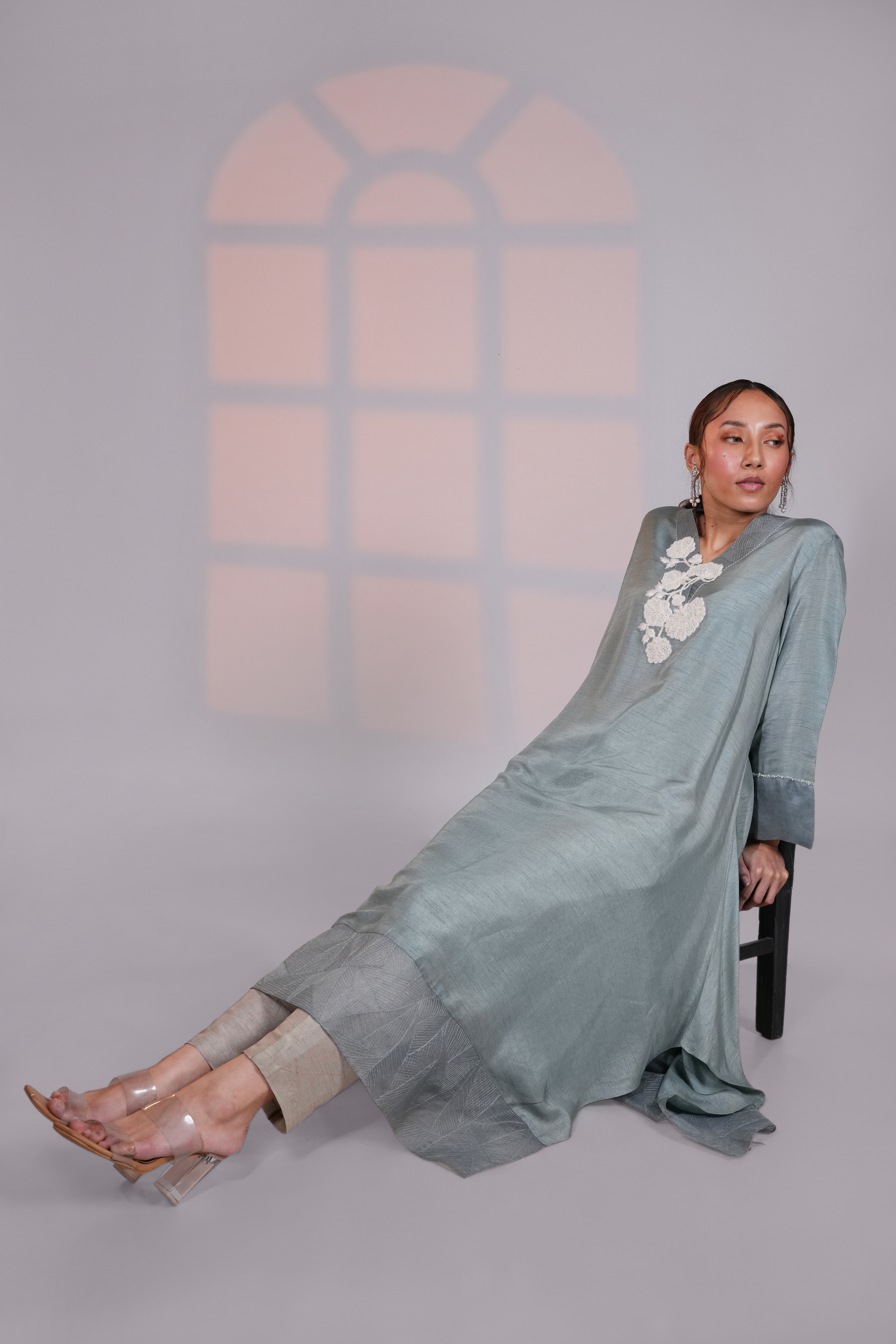 Grey Asymmetric Silk Kurta