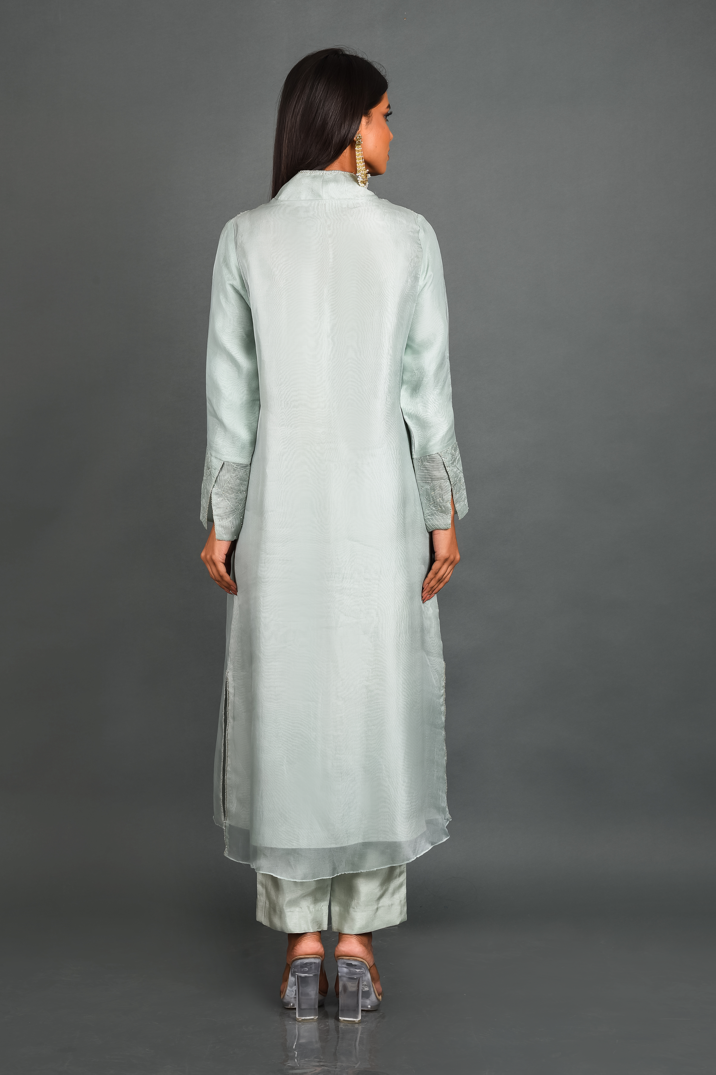 Grey Organza Kurta With Pant and Dupatta