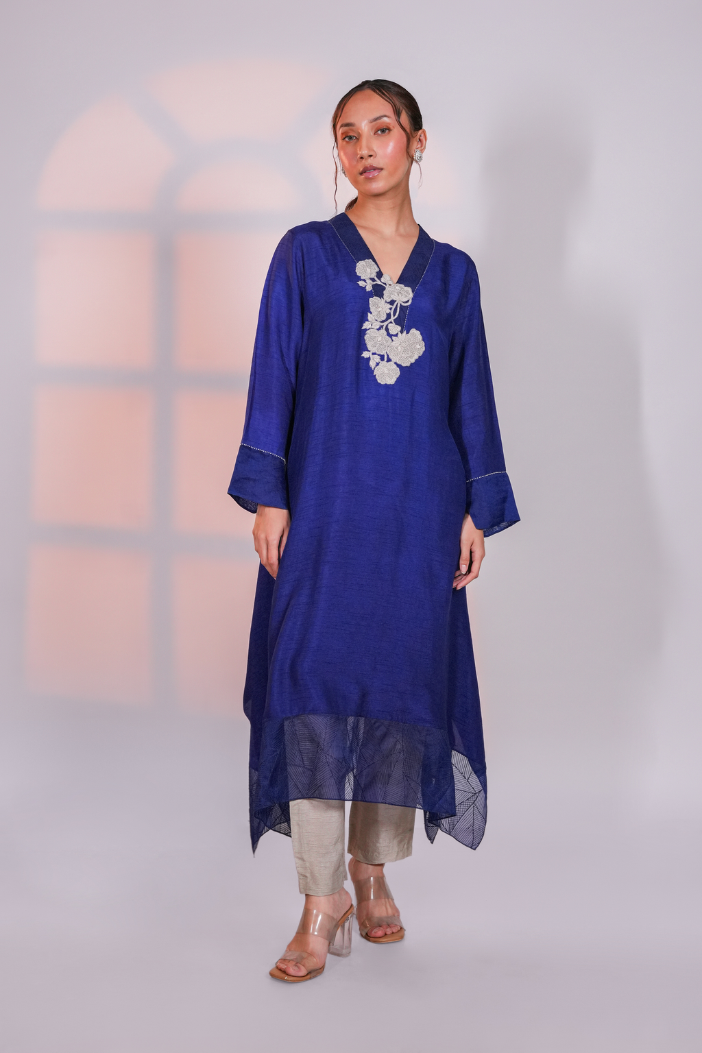 Blue Asymmetric Silk Kurta