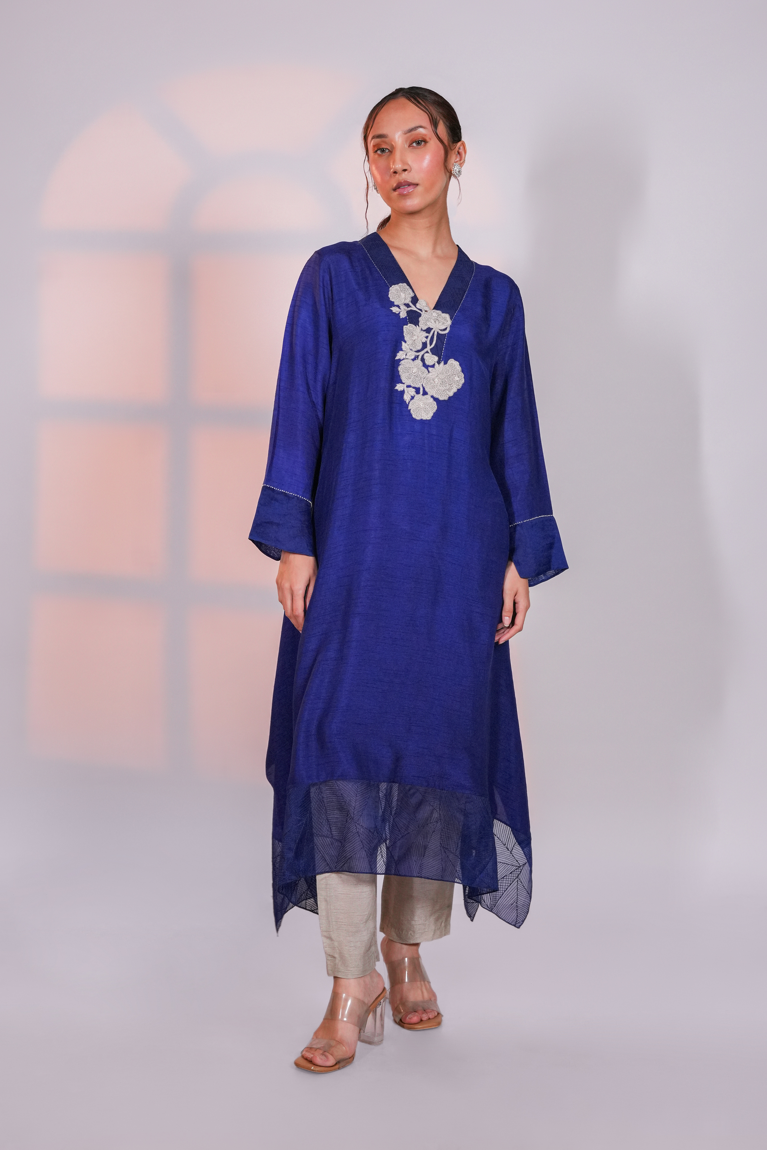 Blue Asymmetric Silk Kurta