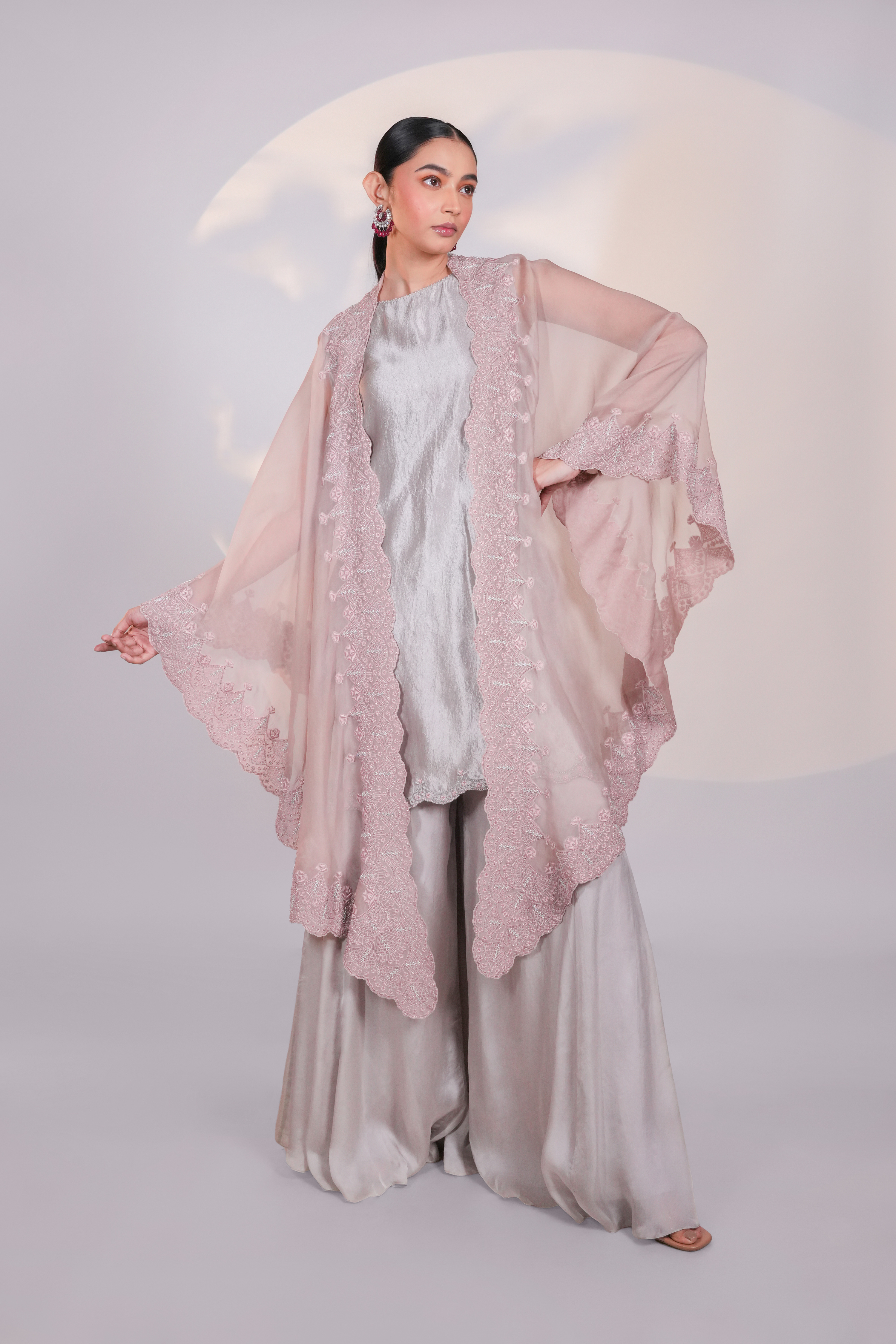 Peach Organza Lace Cape