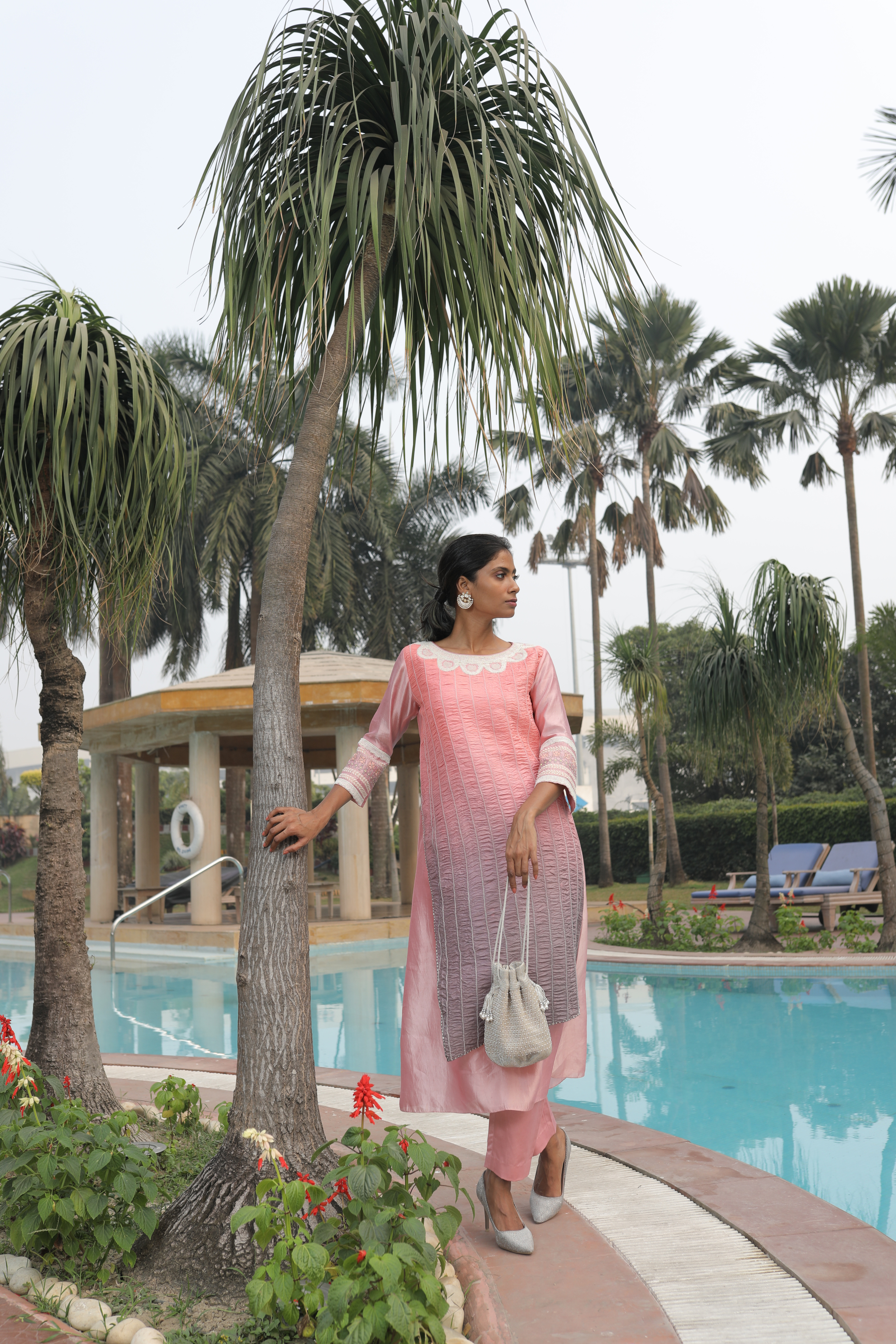 Peach Bandhej Kurta With Pant