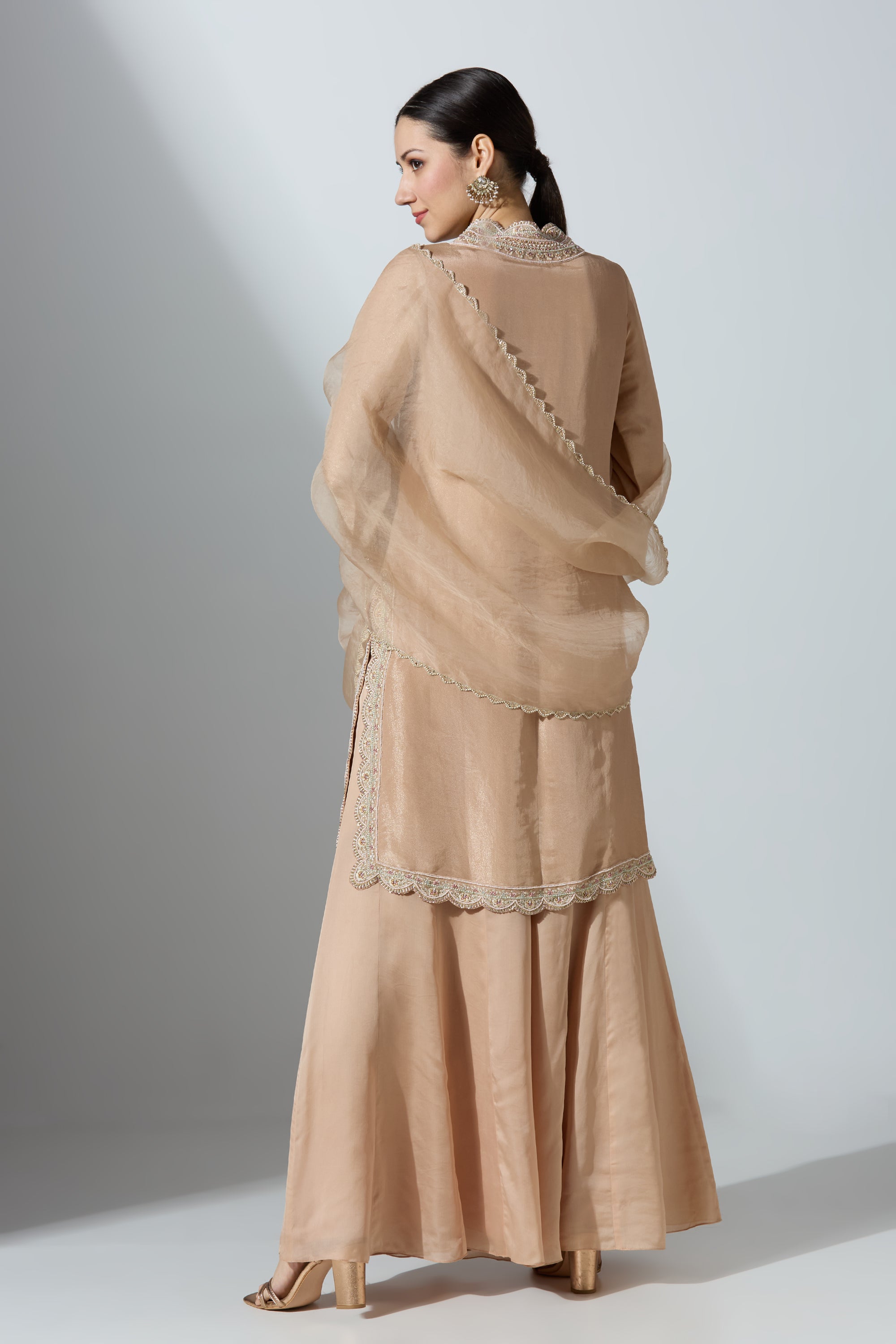 Peach Tissue Kurta Set With Pant