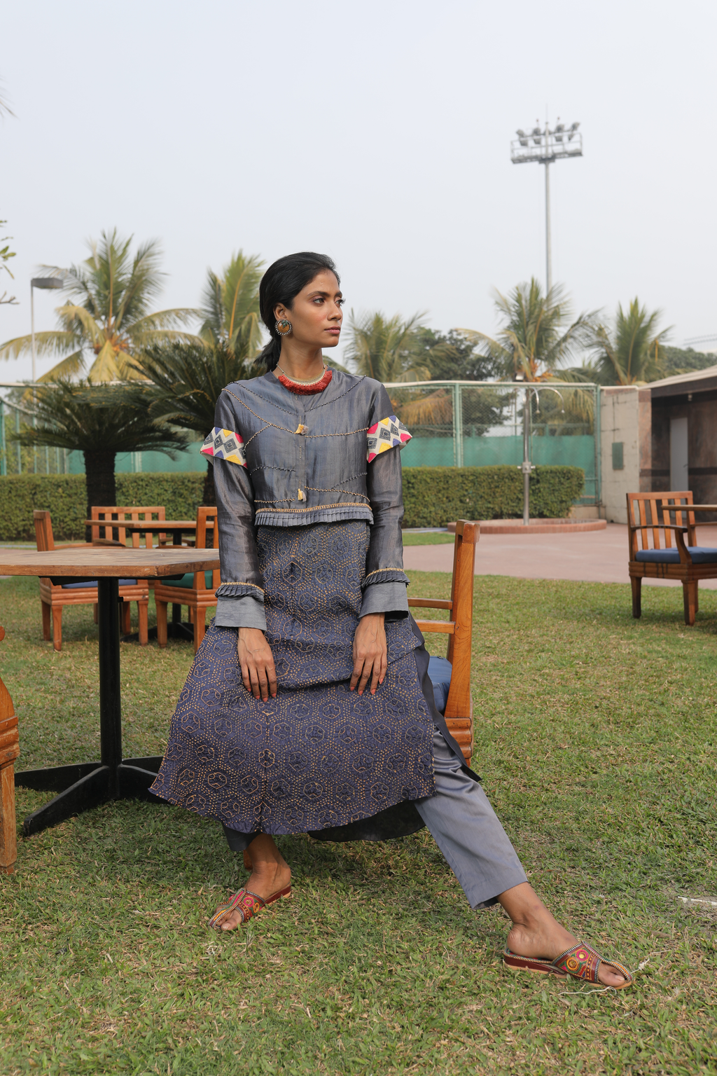Grey Bandhej Kurta