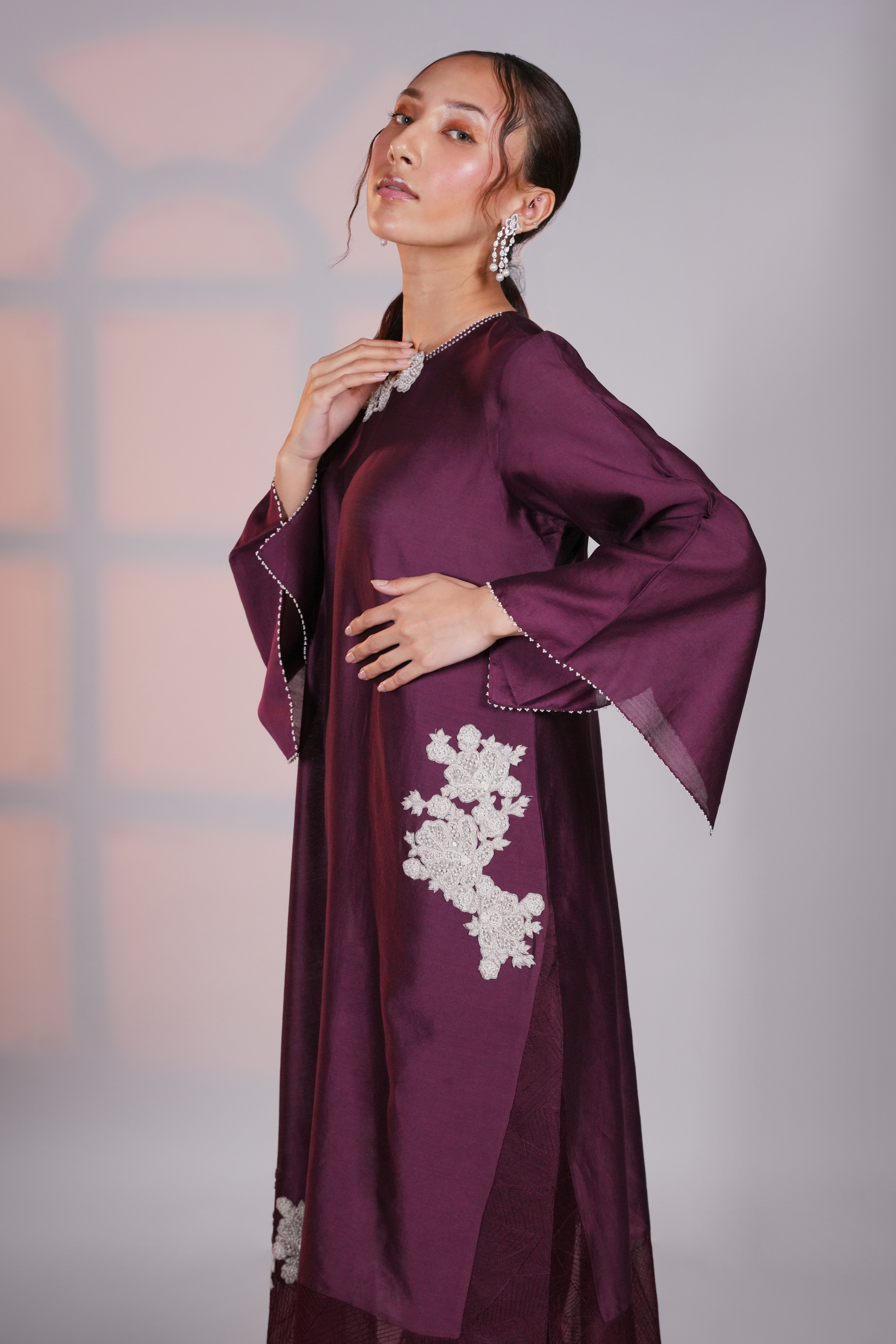 Purple Chanderi Extended Kurta