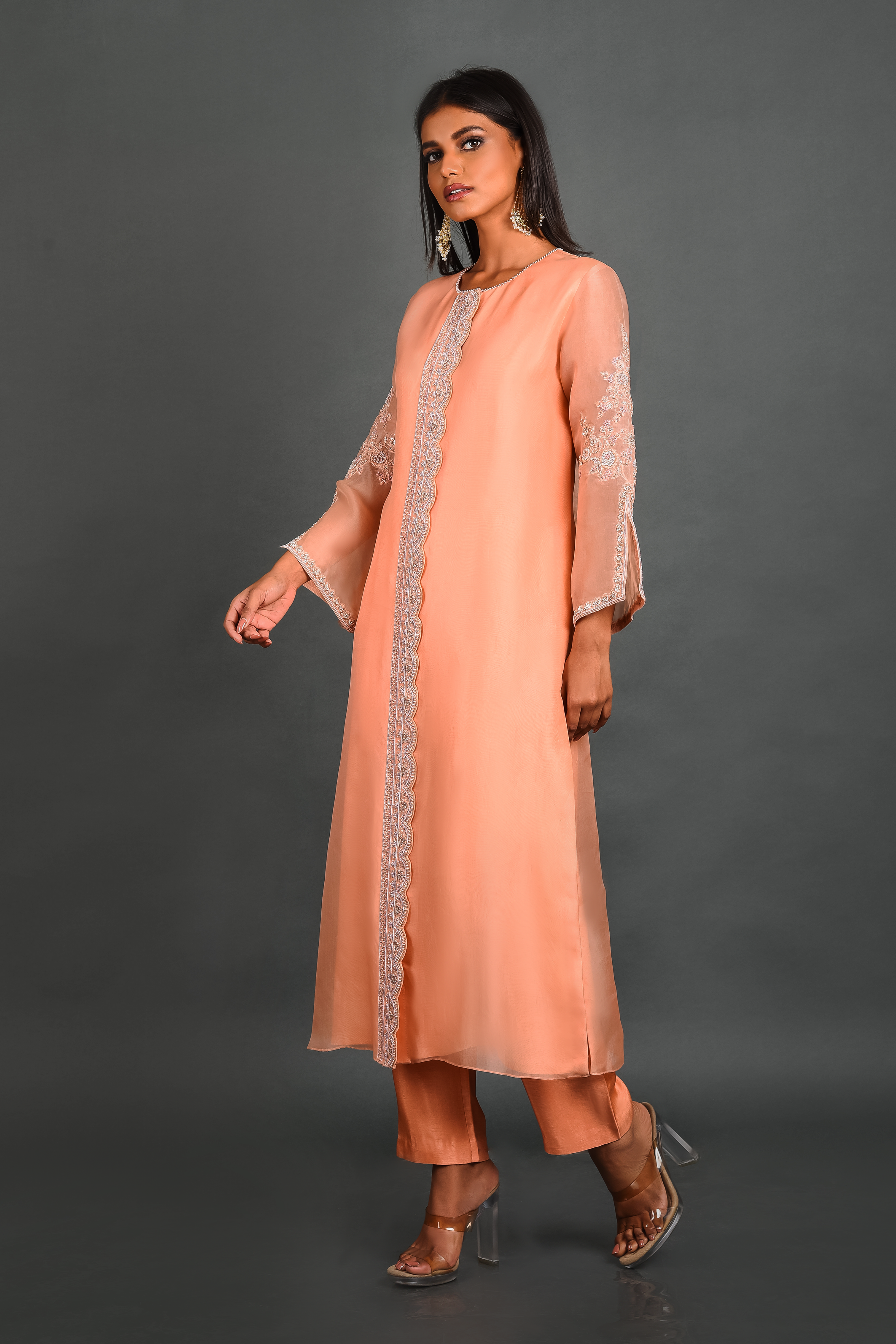Peach Viscose Pant With Dupatta and Kurta
