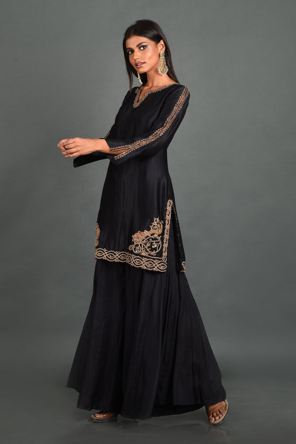 Black Silk Kurta With Pant and Dupatta