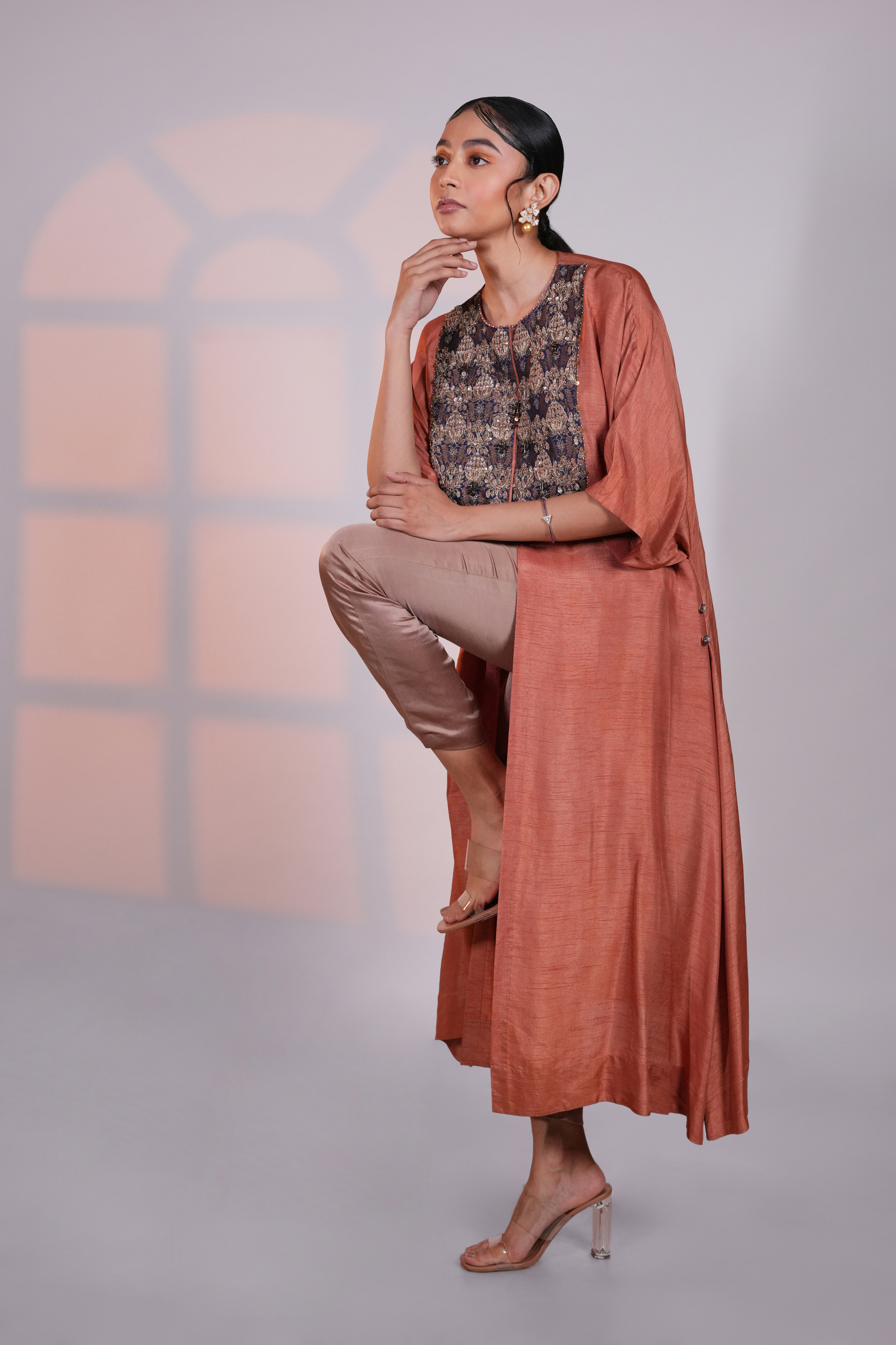 Rust Reglan Silk Kurta