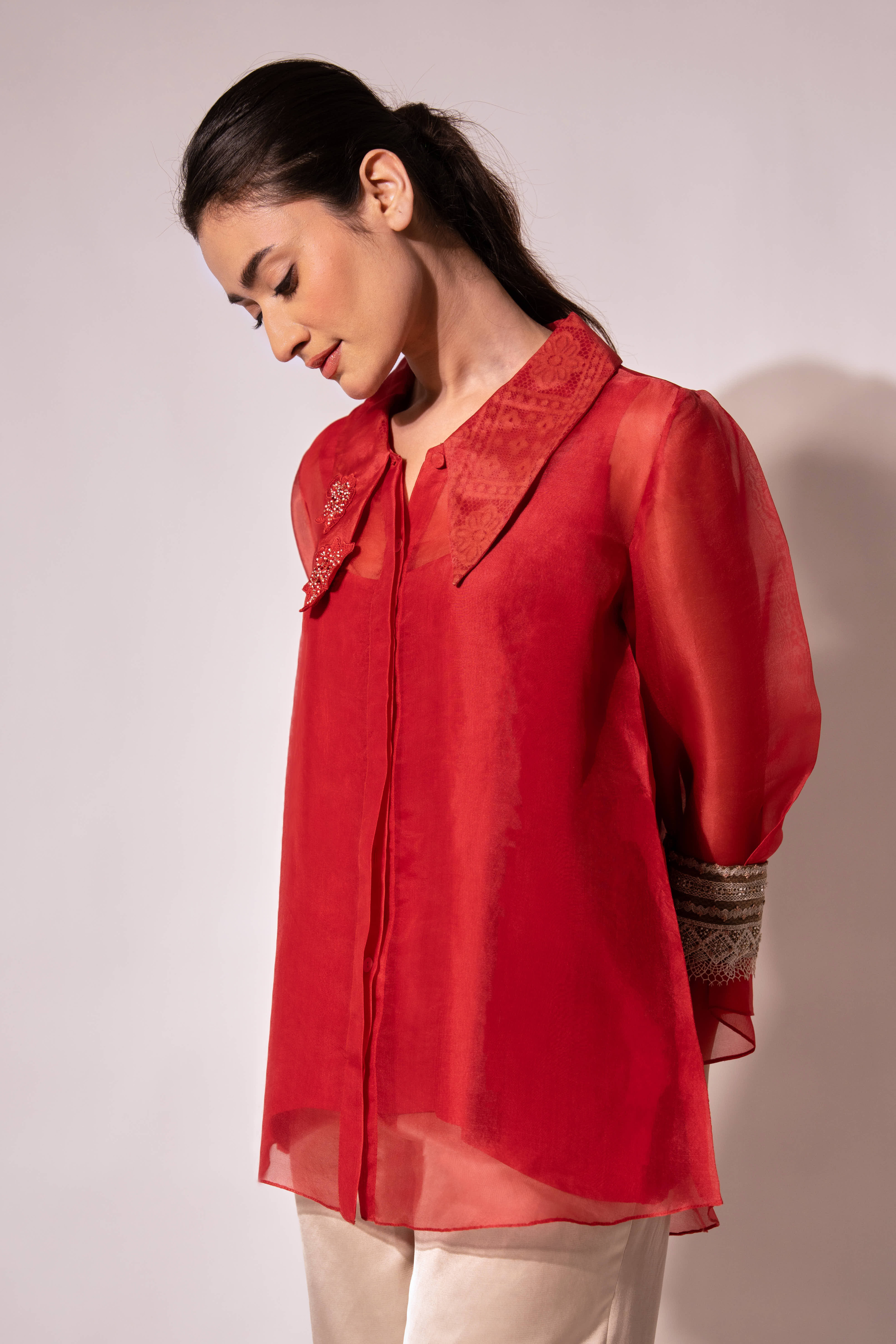 Red Long Collar Shirt