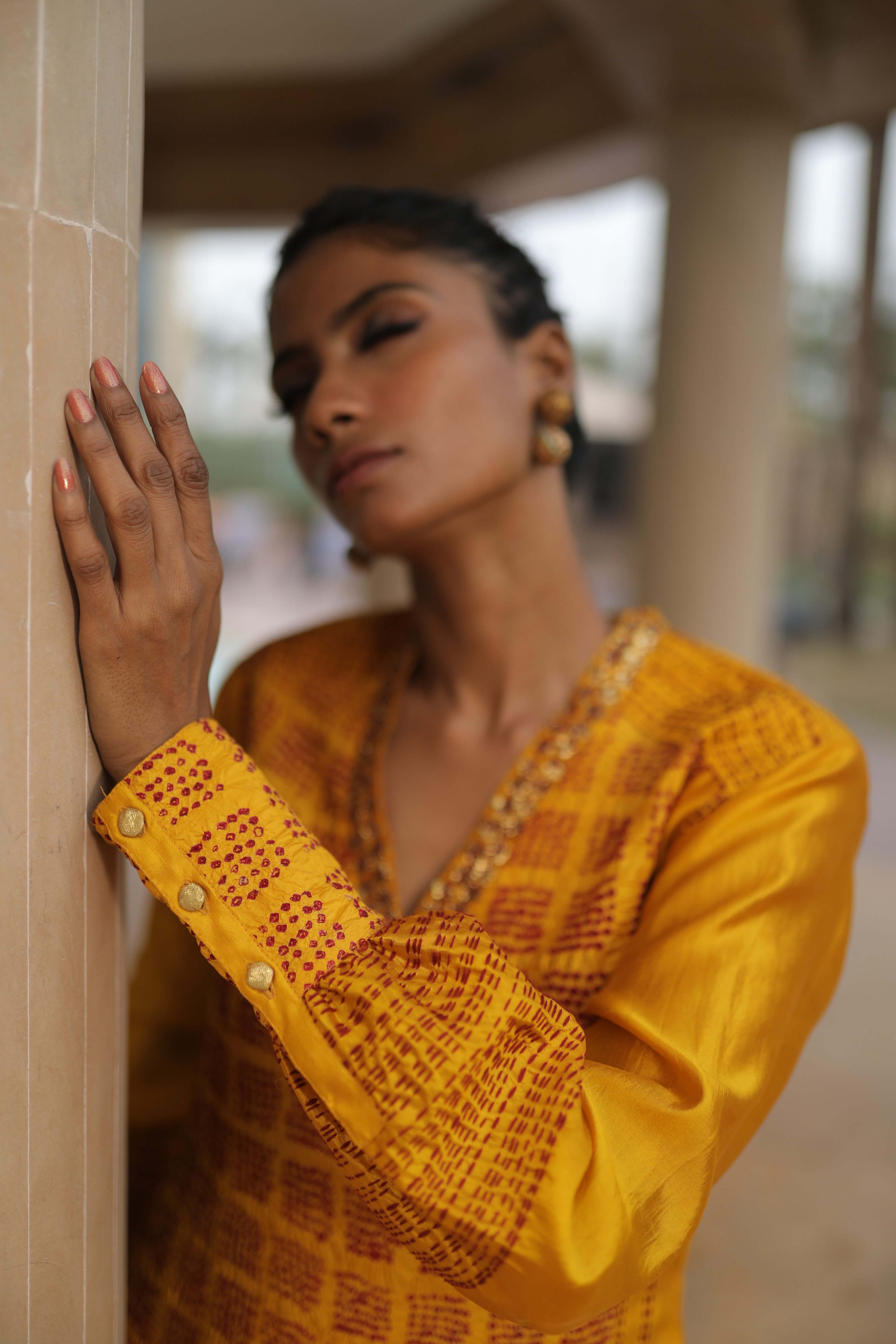 Yellow Bandhej Kurta