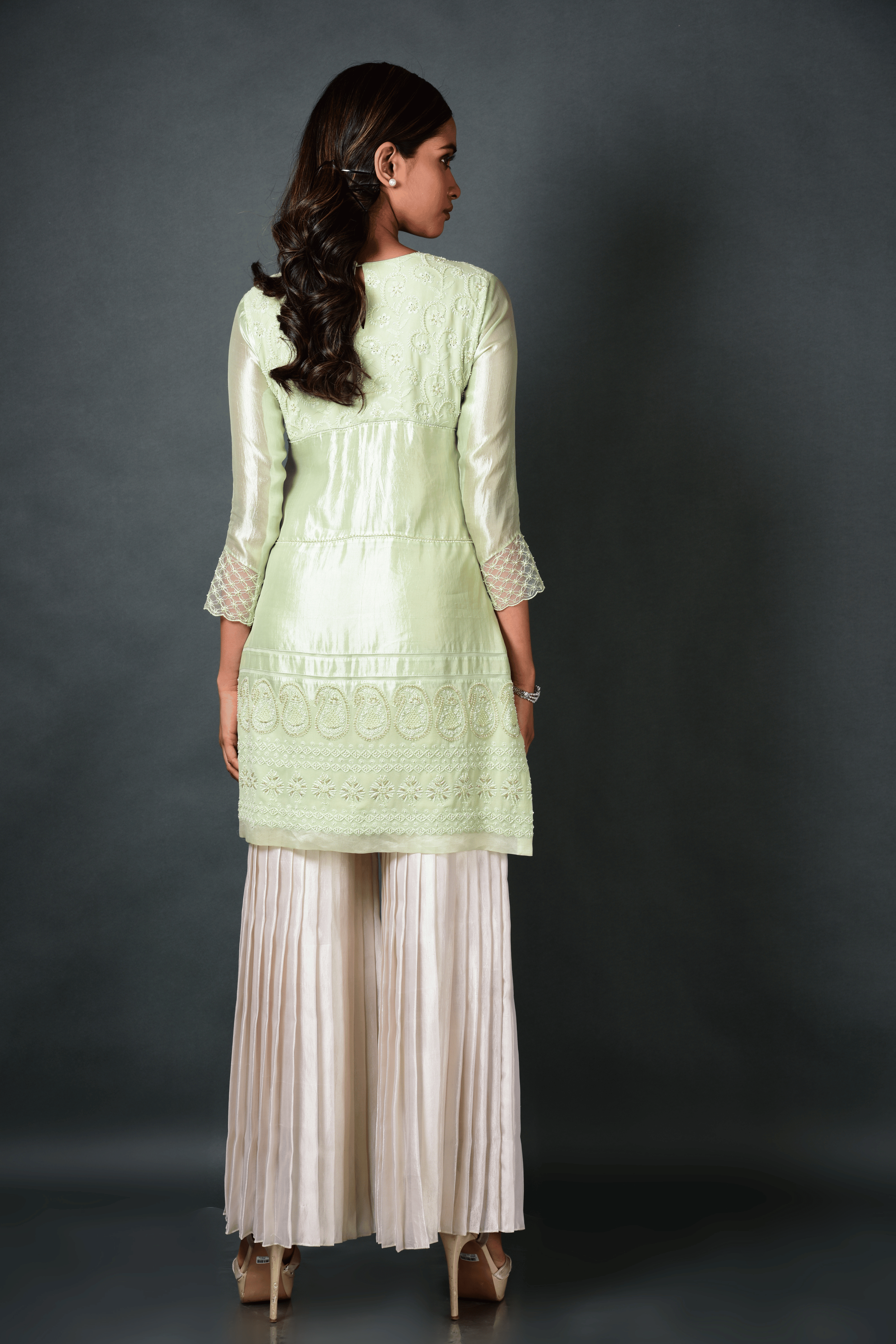 Green Chikan Kurta With Pant