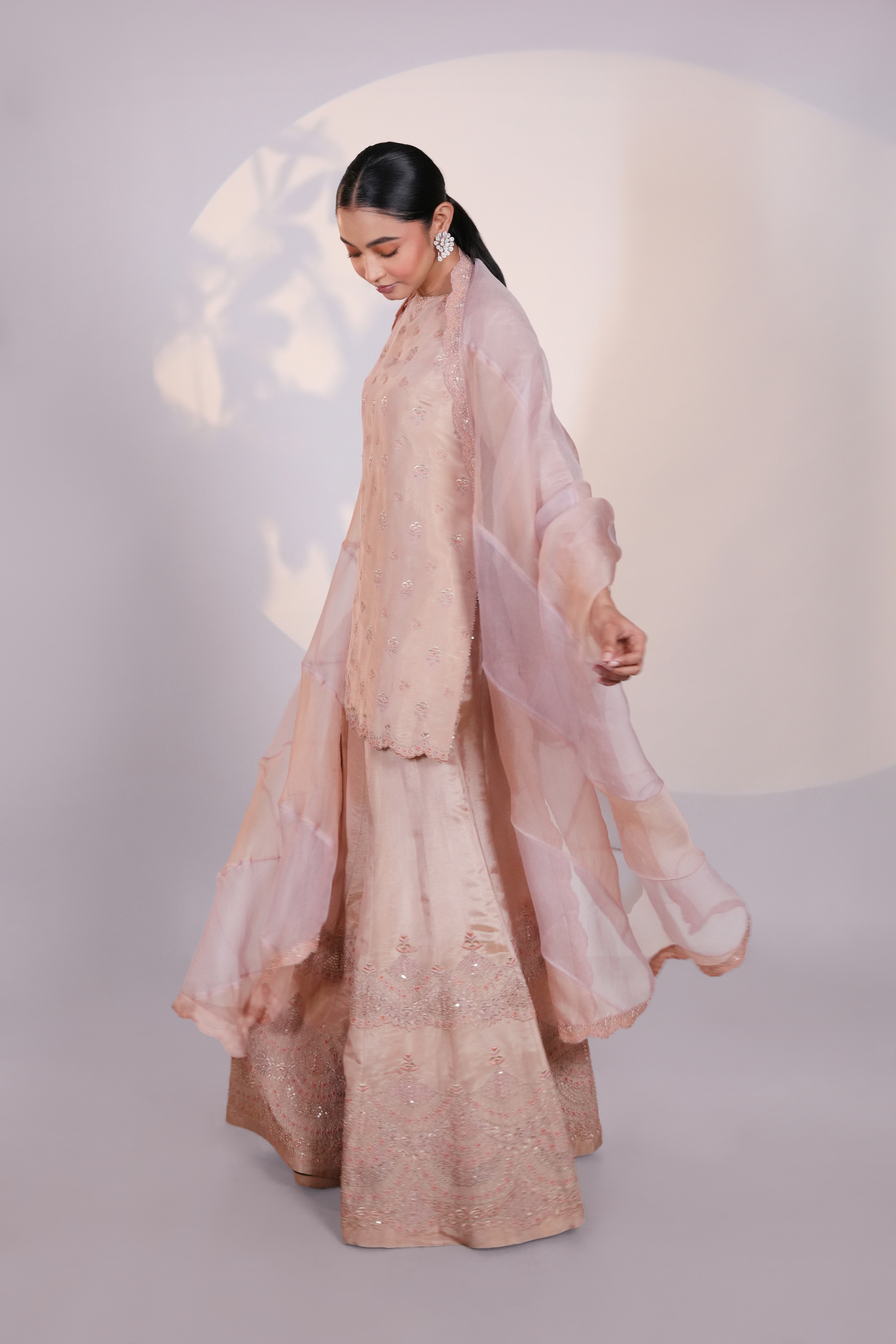 Peach Tissue Kurta Set