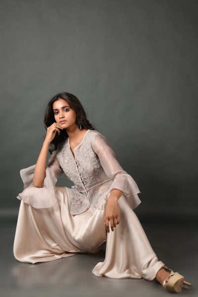 Grey Satin Top With Pant