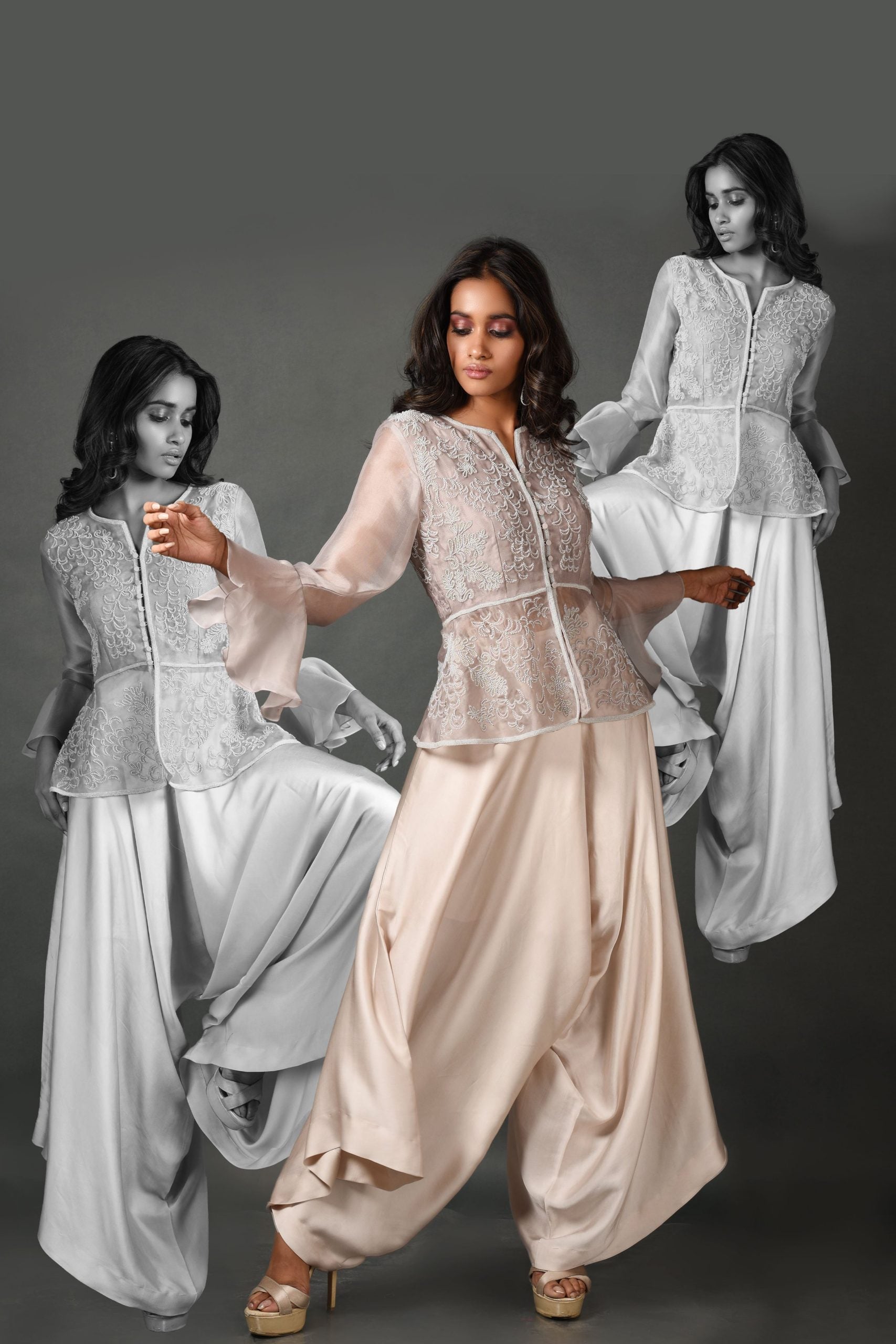Grey Satin Top With Pant