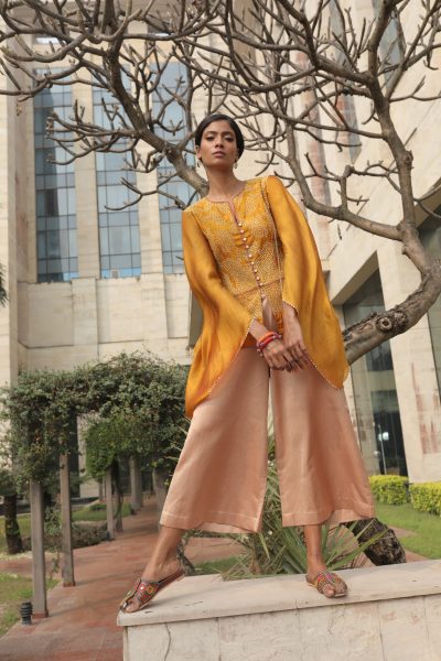 Yellow Bandhej Top With Pant