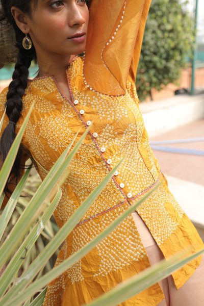 Yellow Bandhej Top With Pant